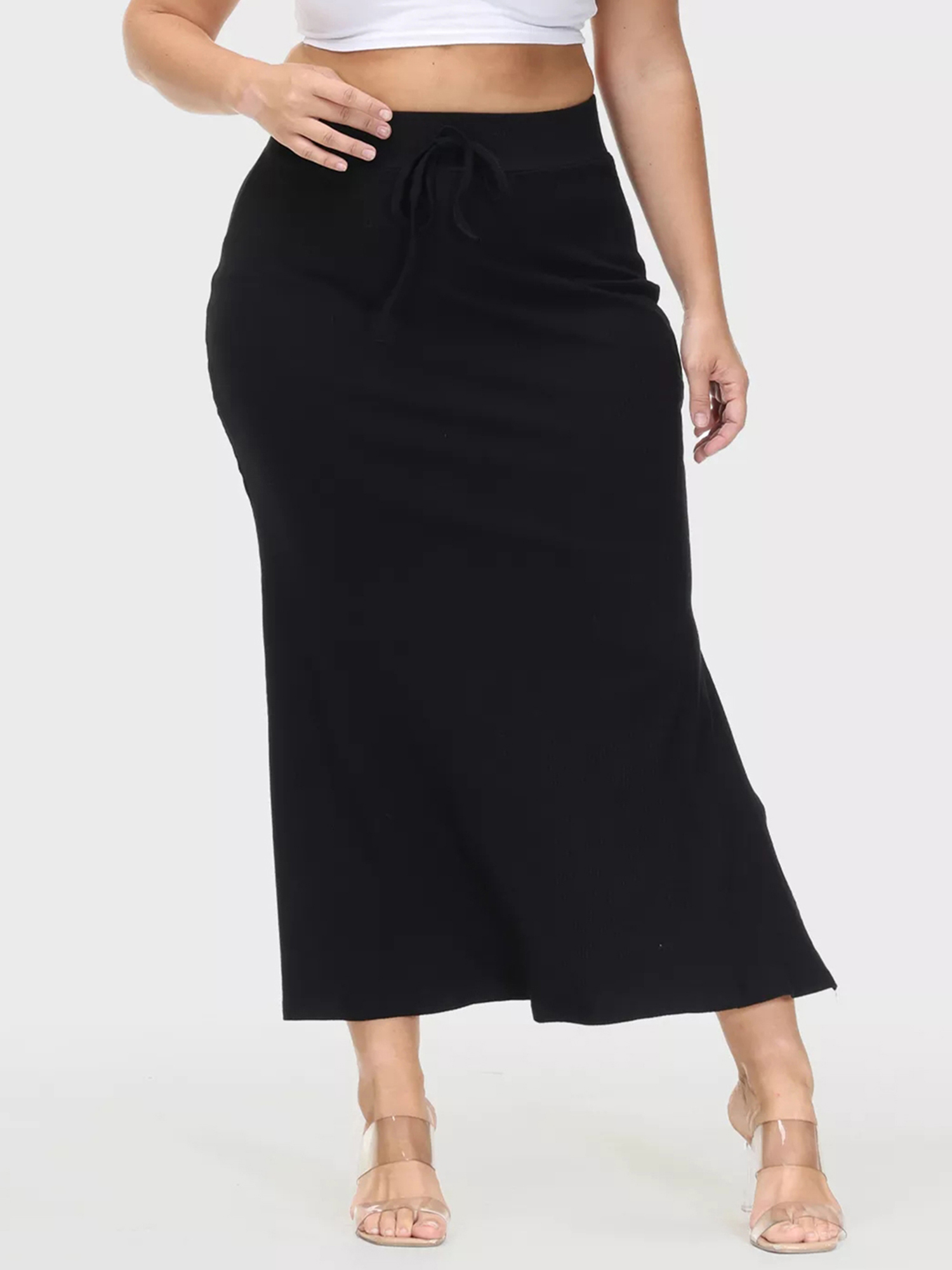Midsize High-Waisted Slit Tied-Waistband  Midi Skirt