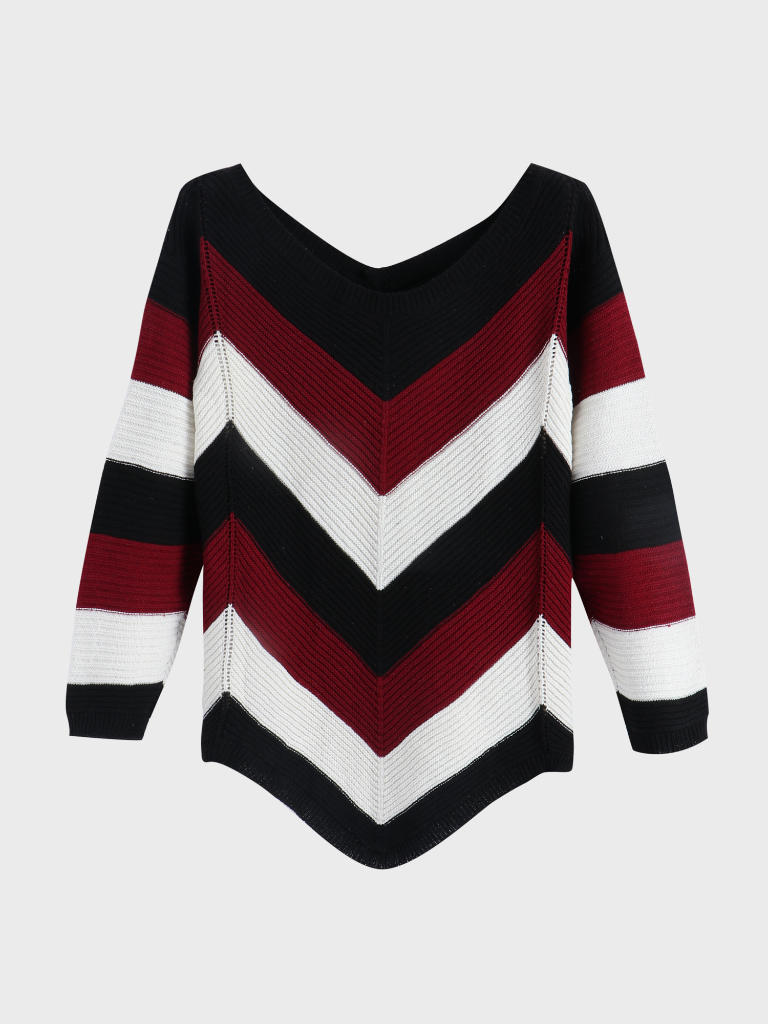 Midsize Roundneck Loose Colorblock Knit Sweater