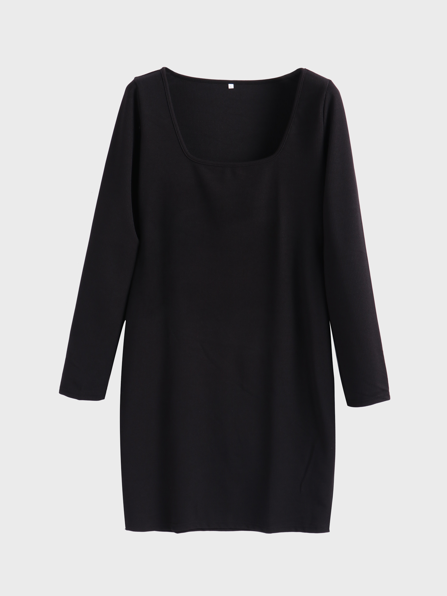 Black Midsize Ribbed Square Neck Chic Dress | HEMWAVE - Midsize Fashion