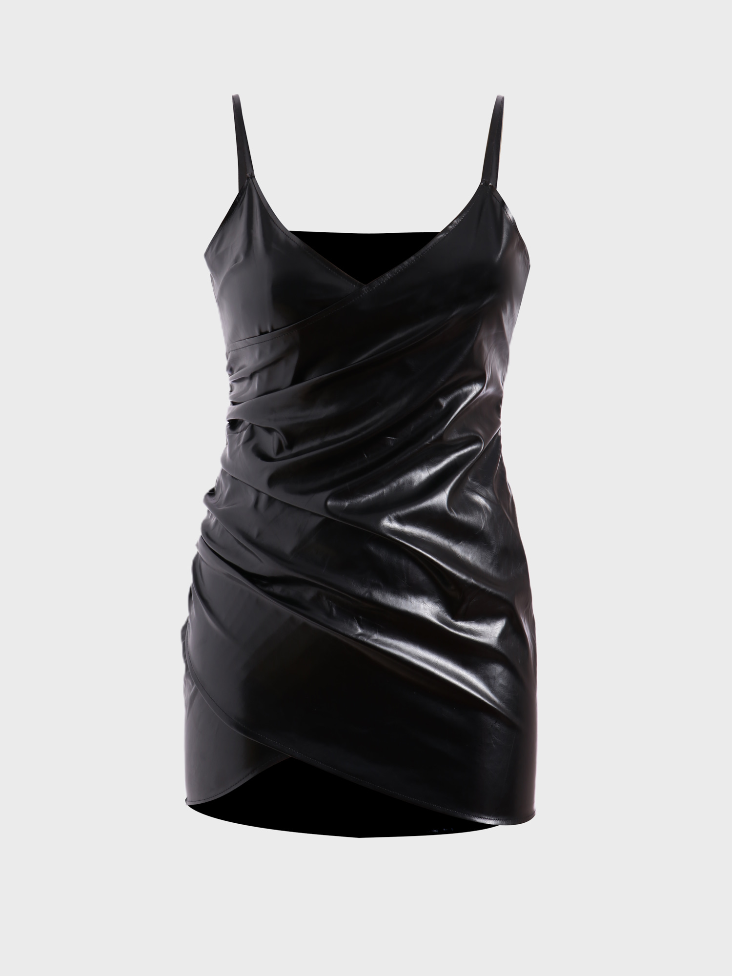 Midsize Ruched Leather Deep-V Darling Dress | HEMWAVE - Midsize Fashion 