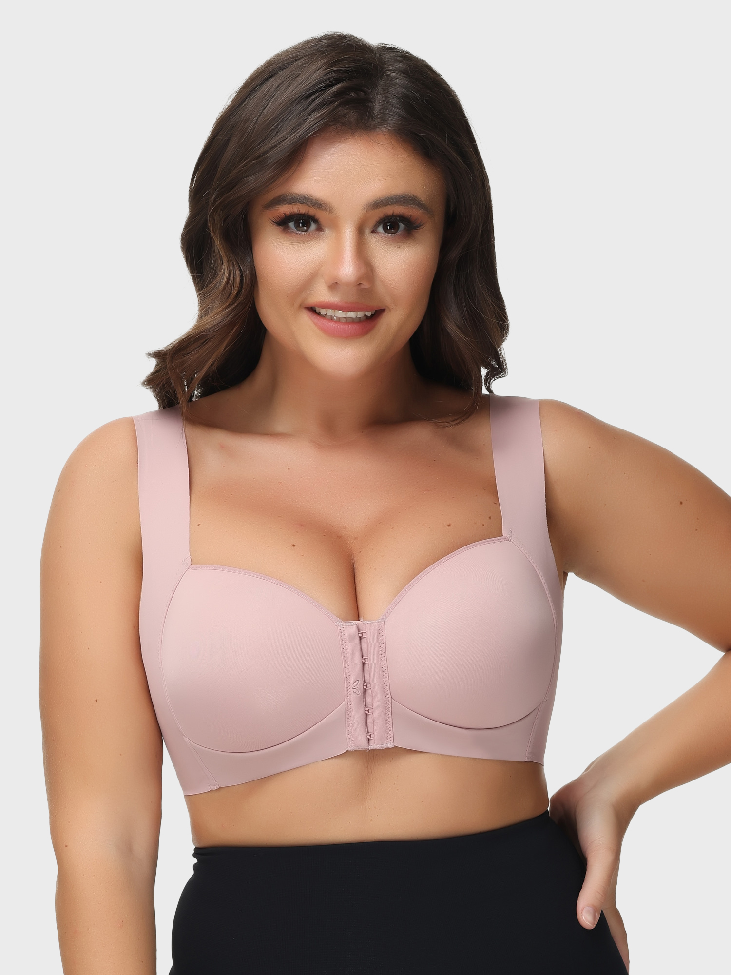 Front Closure Wide Straps Post Back Support Bra 