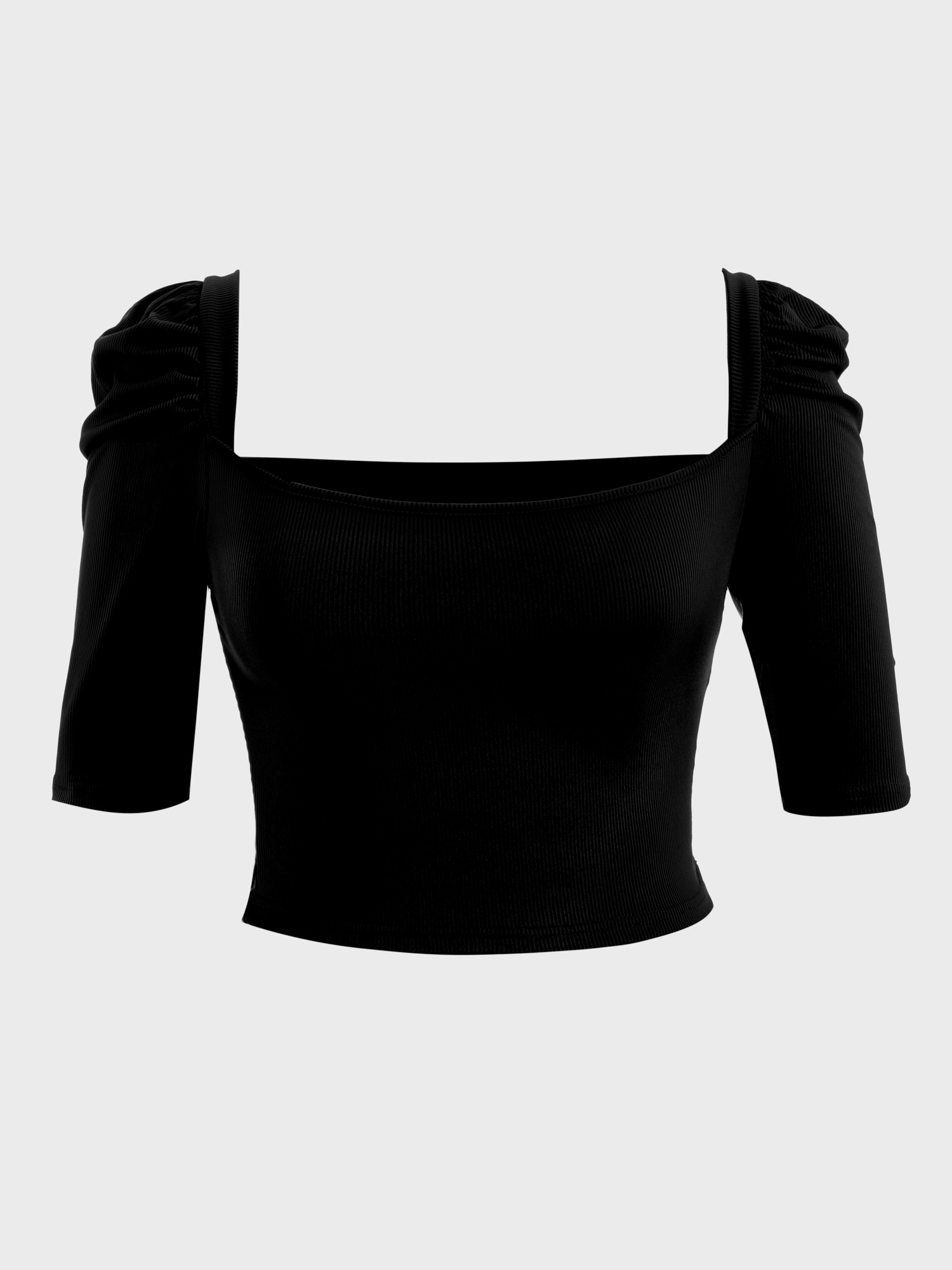 Midsize Cute Puff Square Neck Crop Top Black | Hemwave - Midsize Fashion