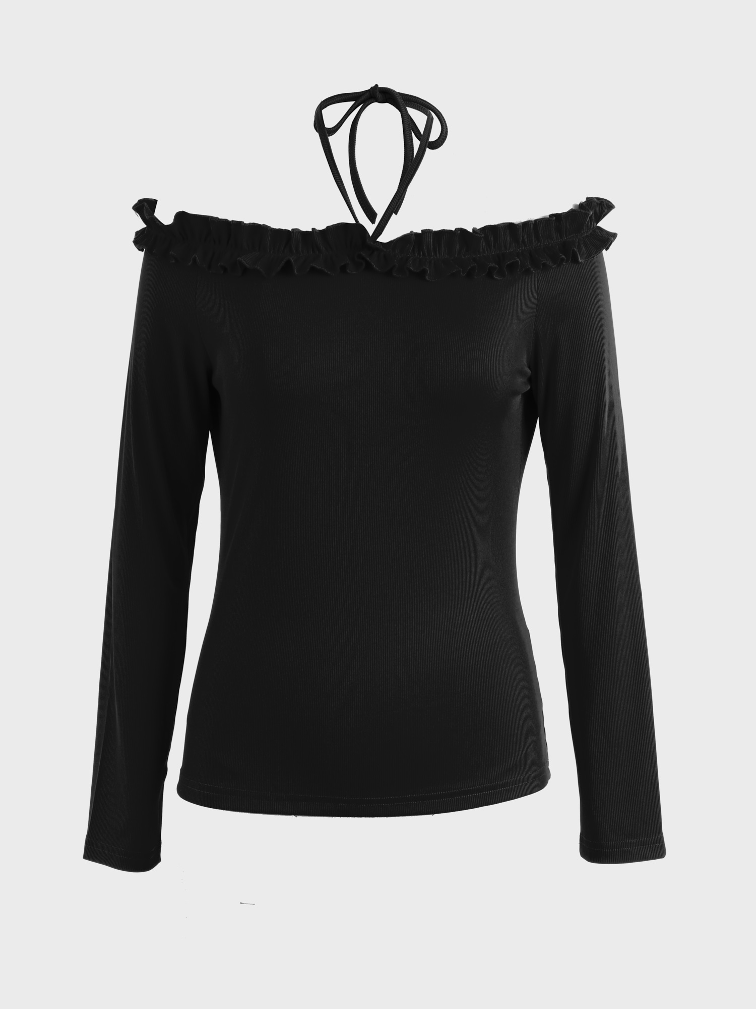 Black Midsize Off-Shoulder Halter Dare Top | HEMWAVE - Midsize Fashion