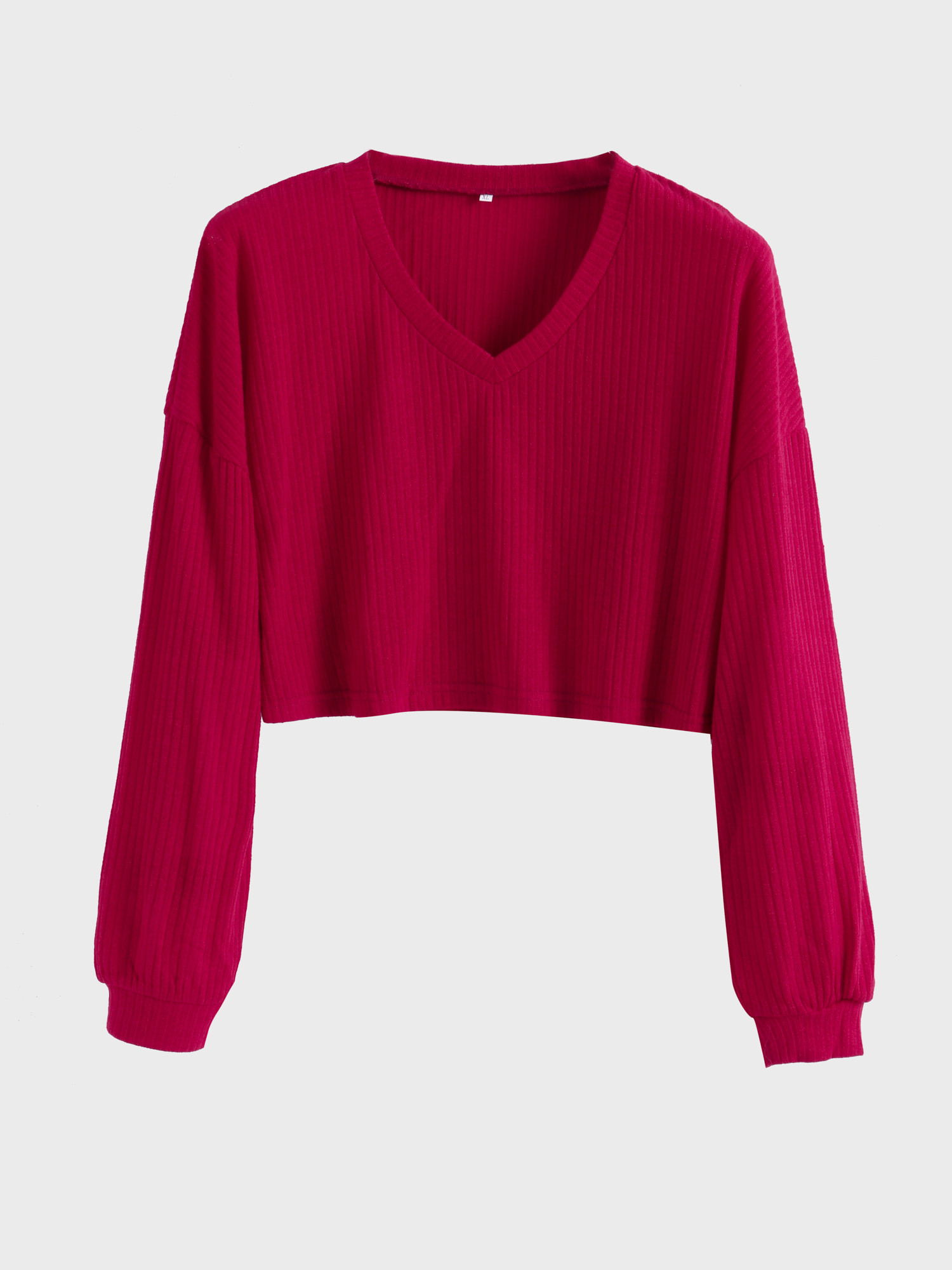 Red Midsize V-Neck Ribbed Chill Crop Top | HEMWAVE - Midsize Fashion