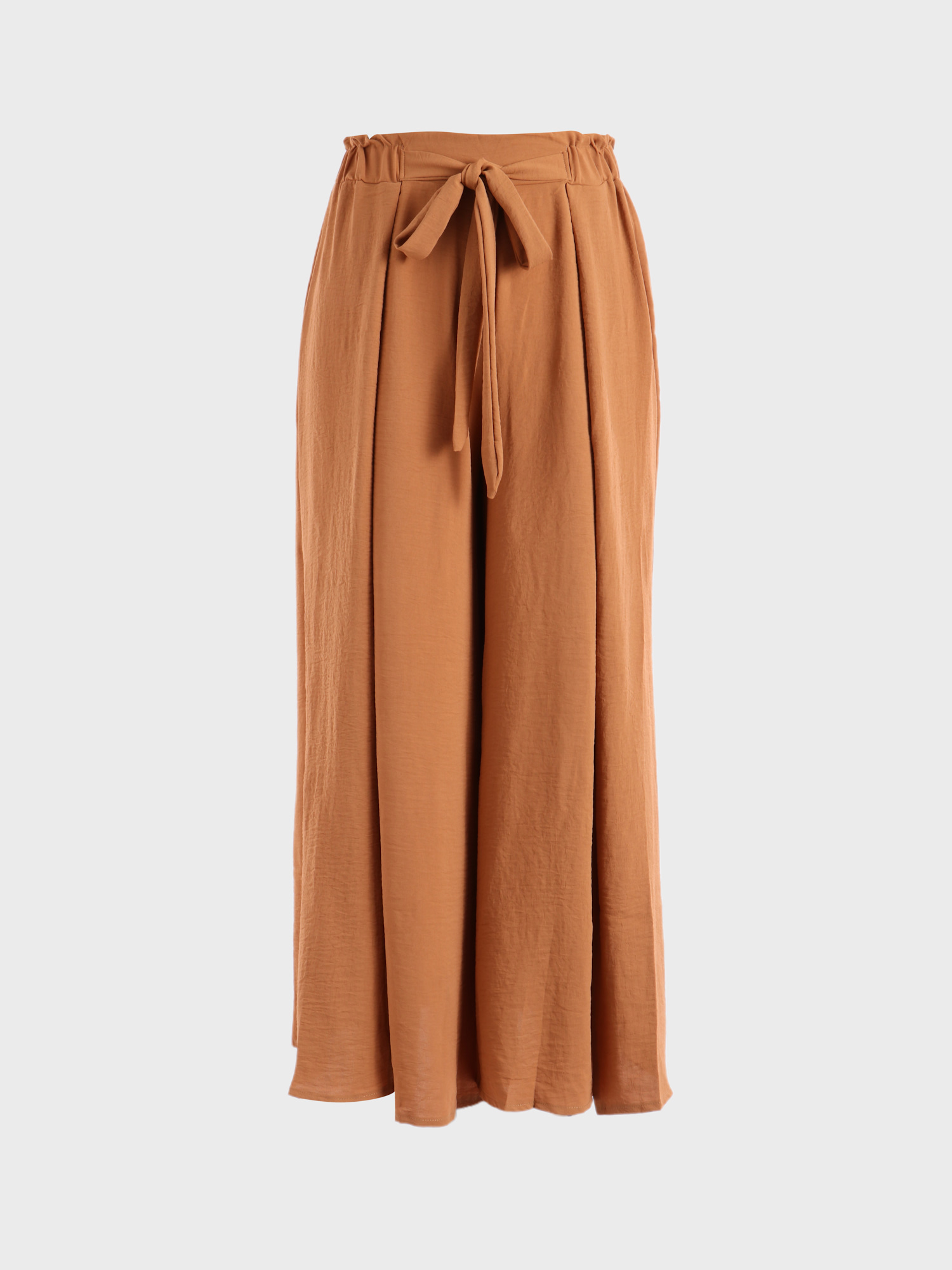 Brown Midsize Wide-Leg Pleated Nattily Pants with Split-Front | HEMWAVE - Midsize Fashion