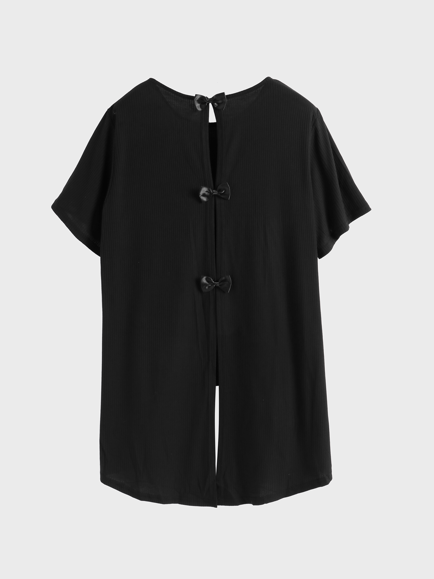 Black Midsize Ribbed Open Back Bowknot Top | HEMWAVE - Midsize Fashion