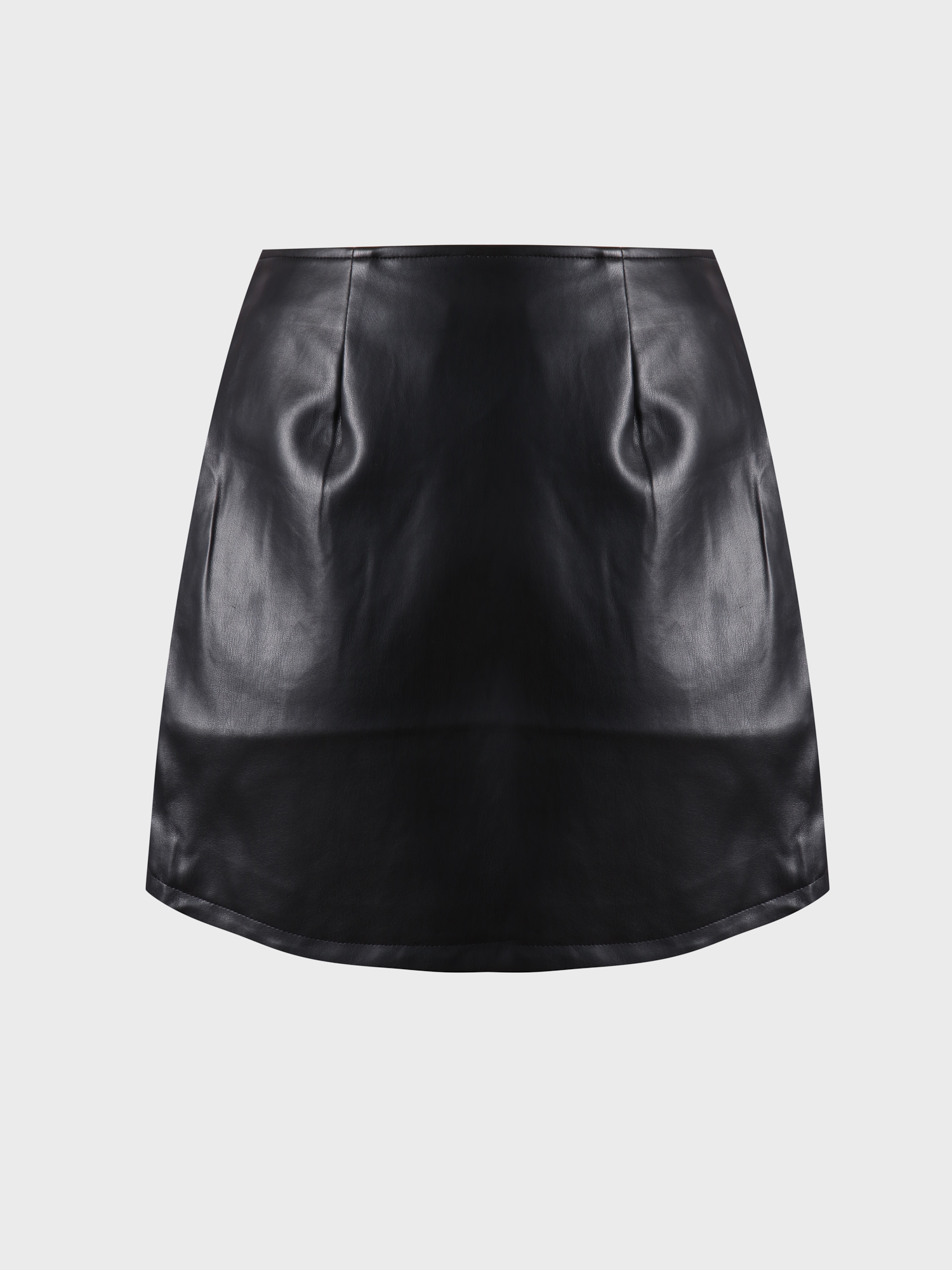 Black Midsize Stretch Slim Curved Leather Skirt | Hemwave - Midsize Fashion