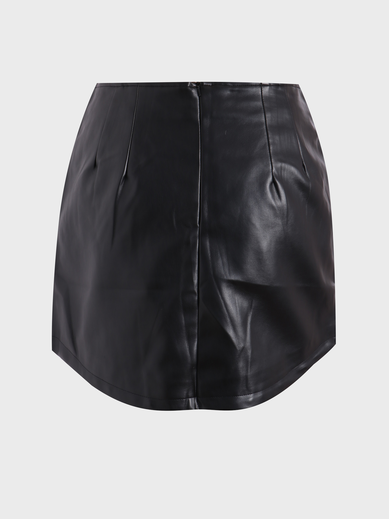 Stretch Slim Curved Leather Skirt