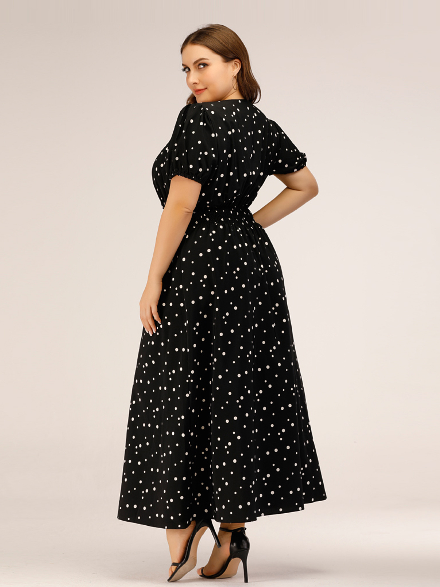 Square Neck Slimming Polka Dots Maxi Dress