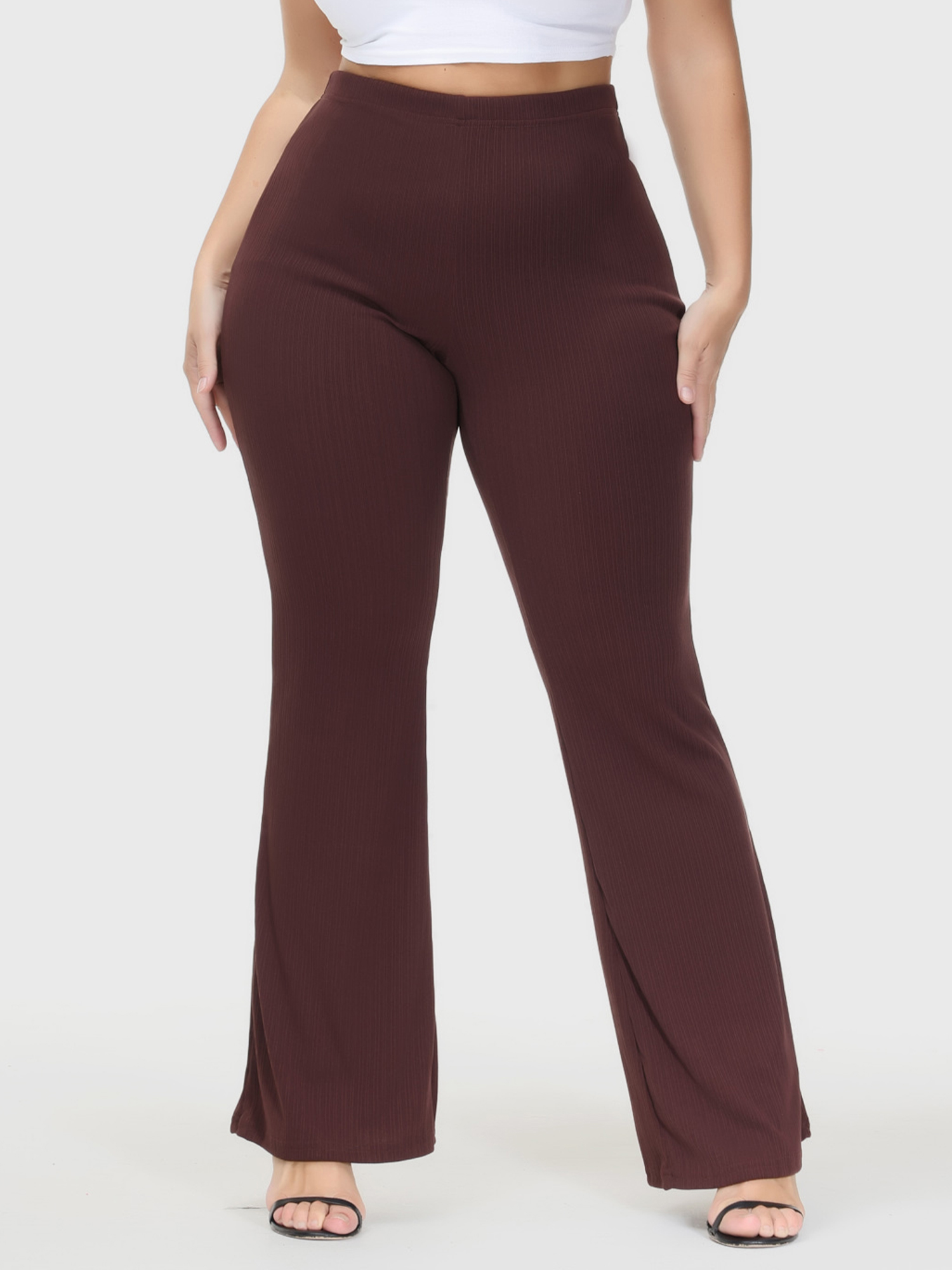 Casual High Waist Drop Flared Ribbed Pants