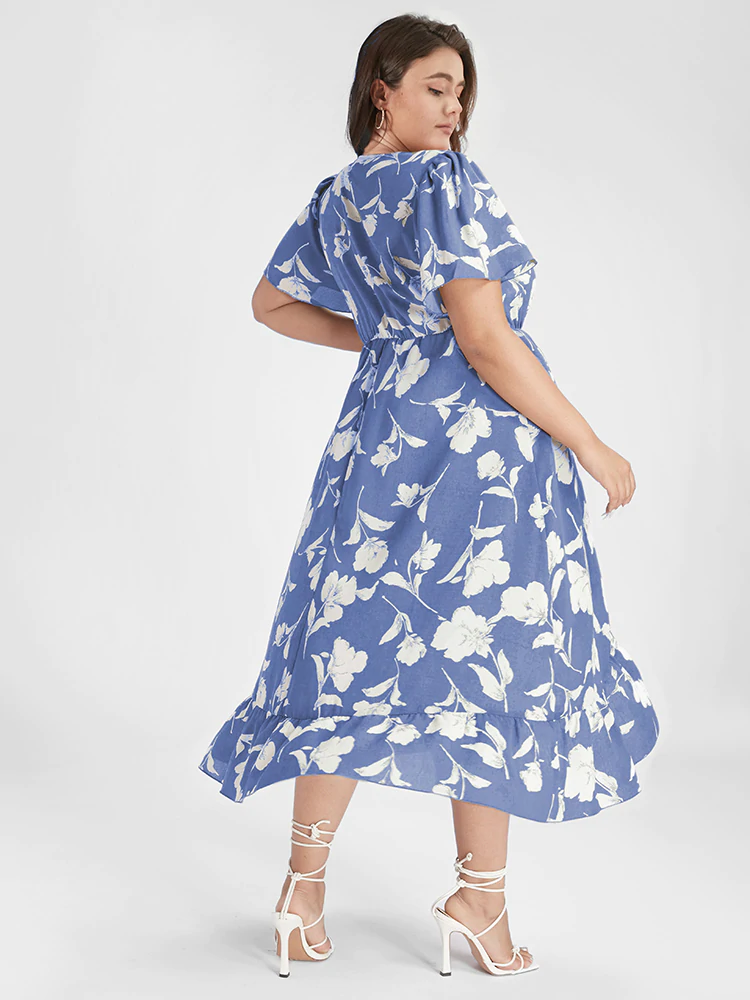 Floral Ruffle Knot Side Wrap Dress(Buy 2 Free Shipping)