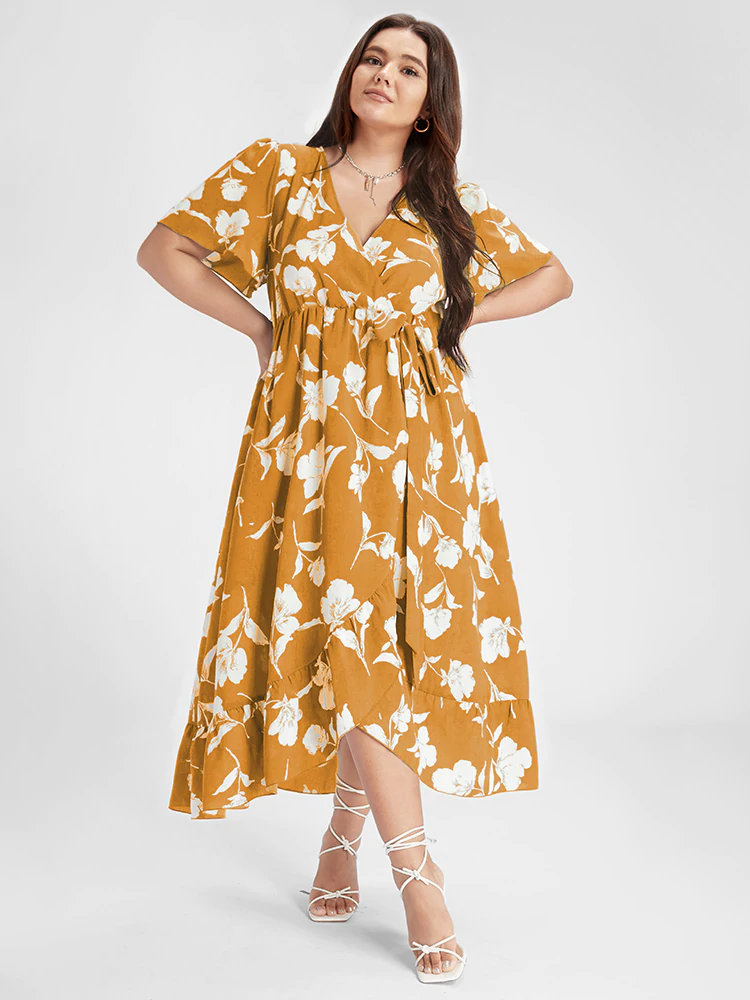 Floral Ruffle Knot Side Wrap Dress(Buy 2 Free Shipping)