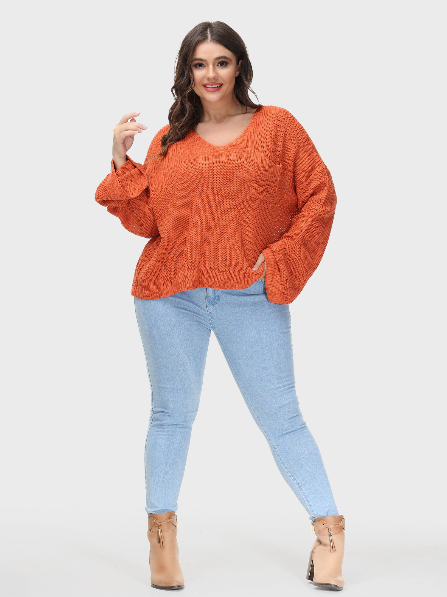 Solid Color Casual V-Neck Sweater