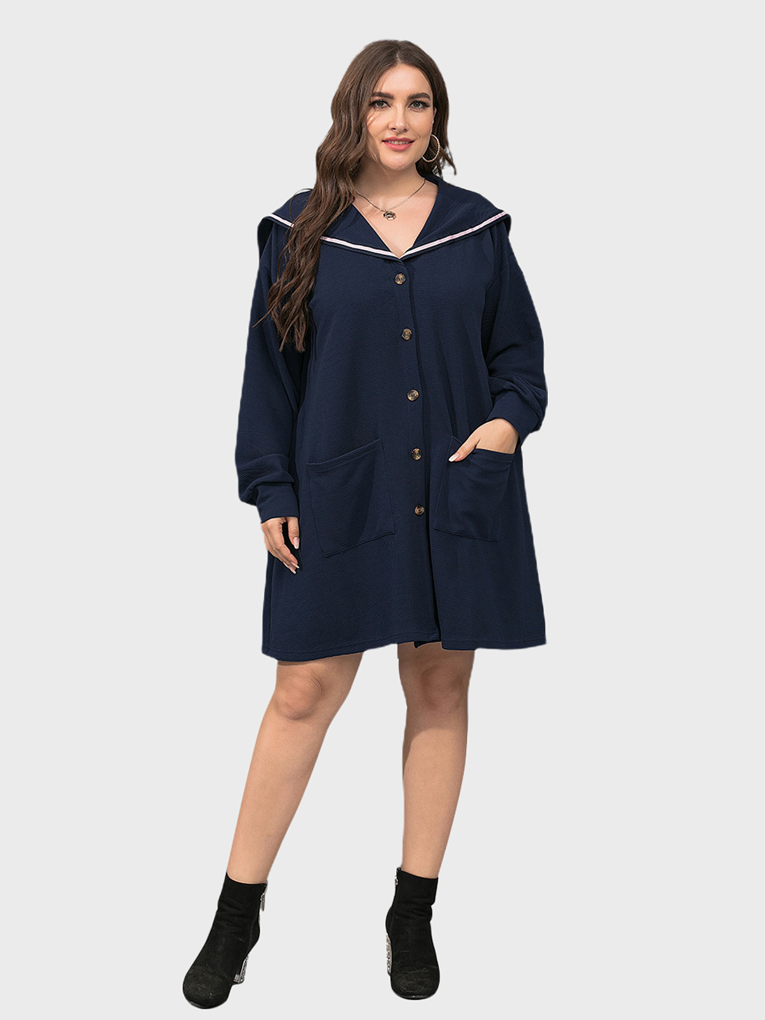 Navy Style Casual Jacket Dress