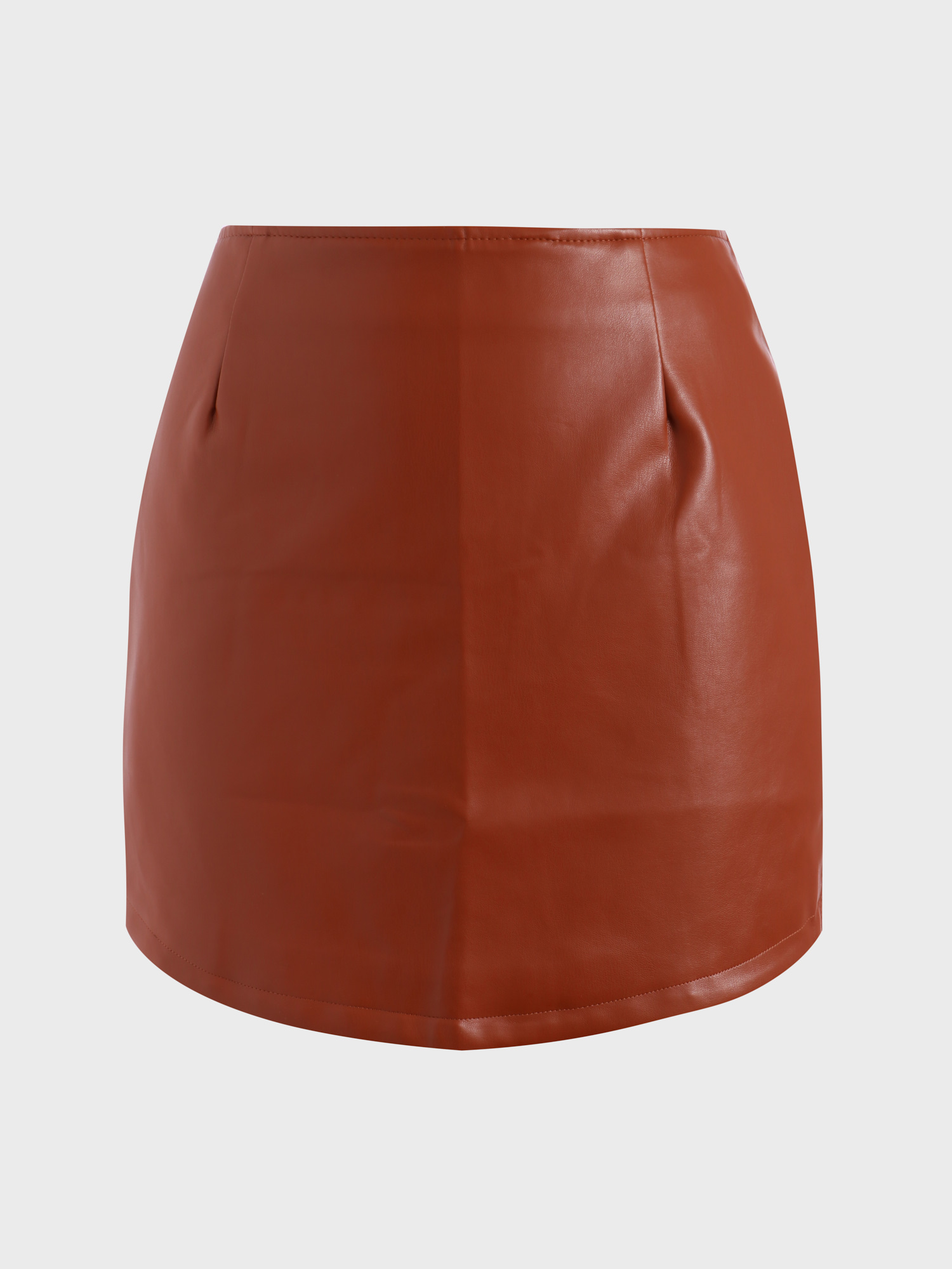 Stretch Slim Curved Leather Skirt