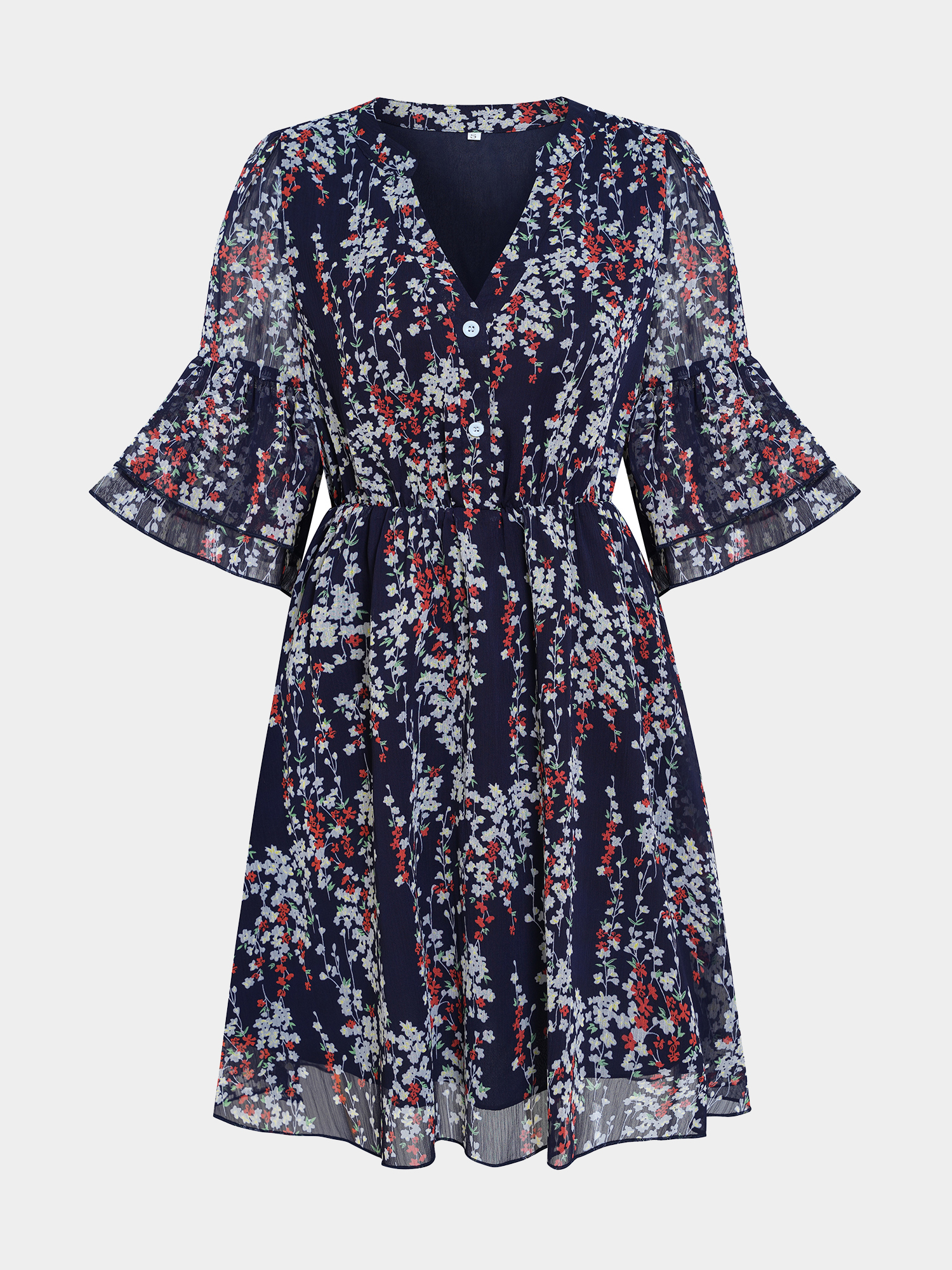 Sprightly Bouquet Mid-Sleeves Mini Dress