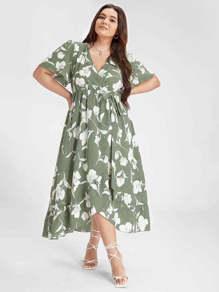 Floral Ruffle Knot Side Wrap Dress(Buy 2 Free Shipping)