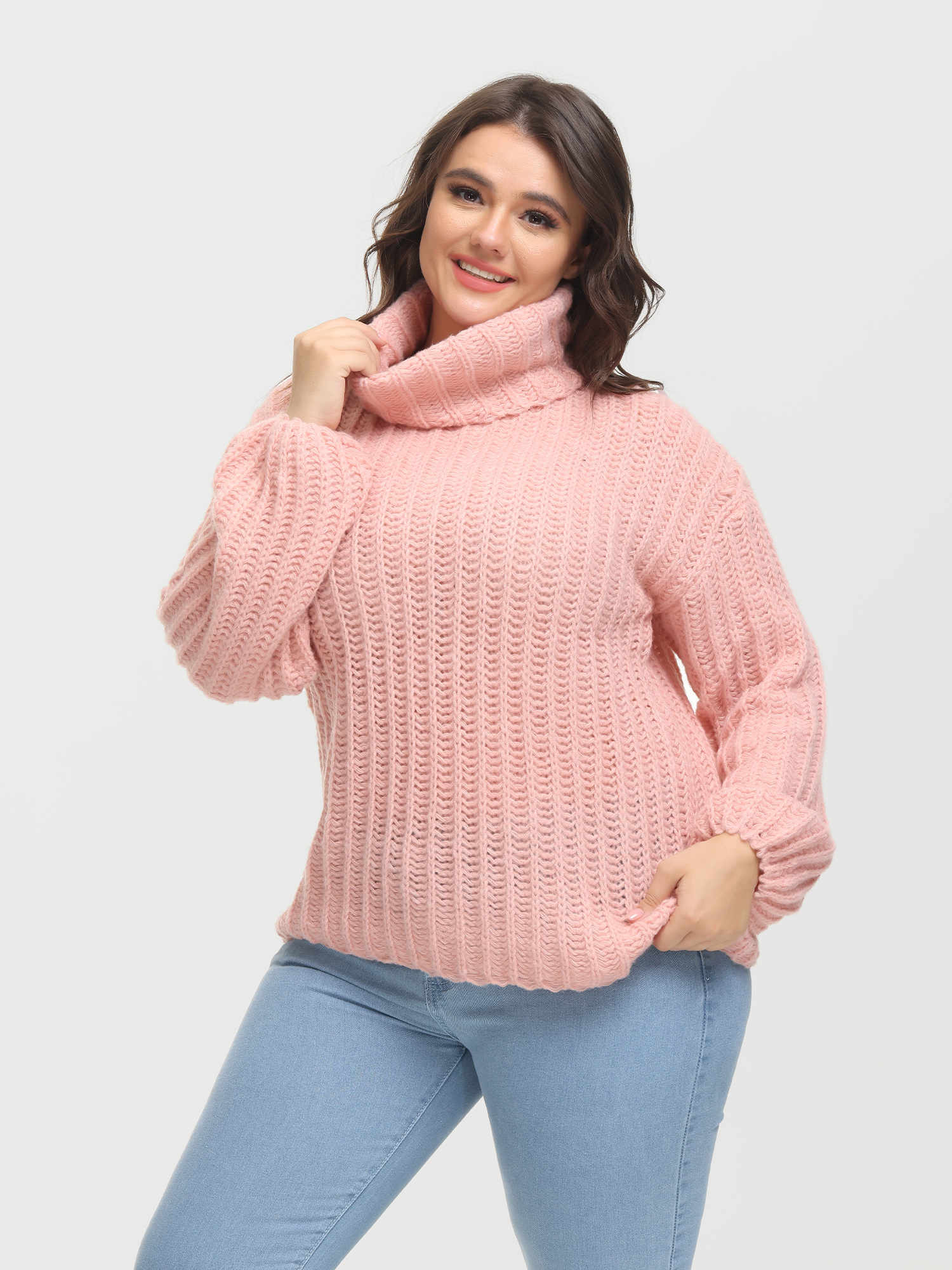 Puffy Turtleneck Long Sleeve Knit Pullover Sweater