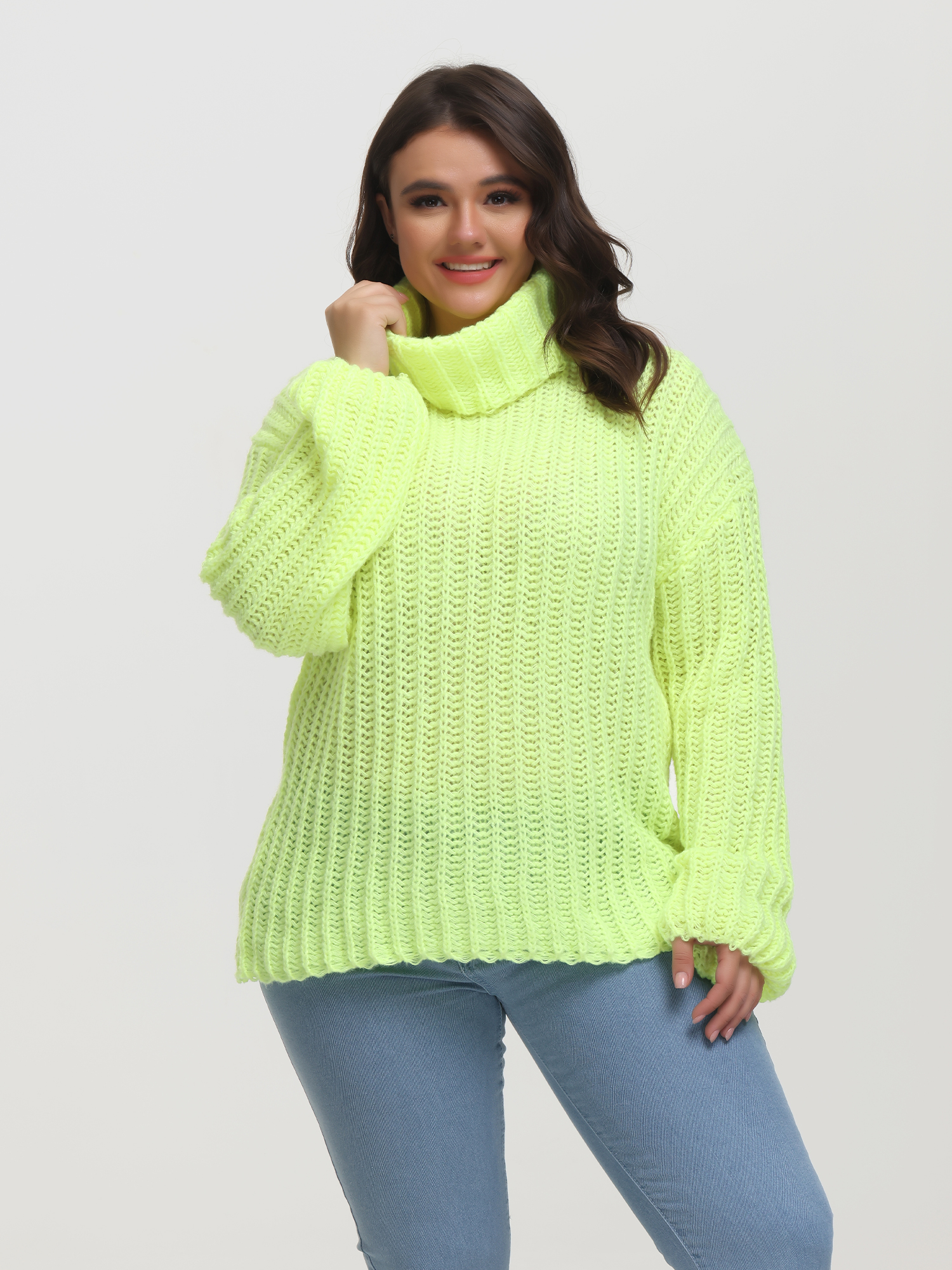 Puffy Turtleneck Long Sleeve Knit Pullover Sweater