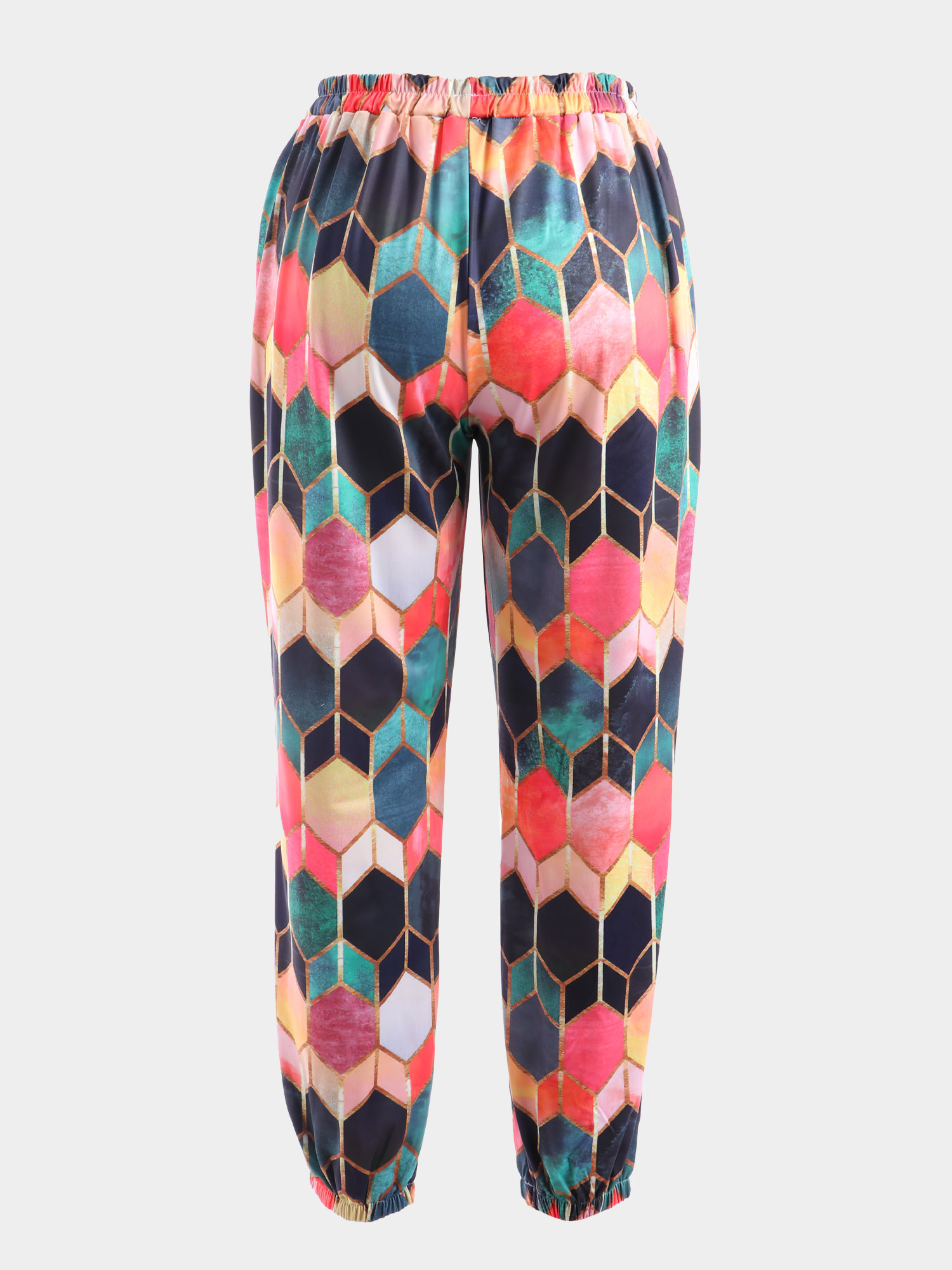 Vintage Geometric Print High-Waisted Pants
