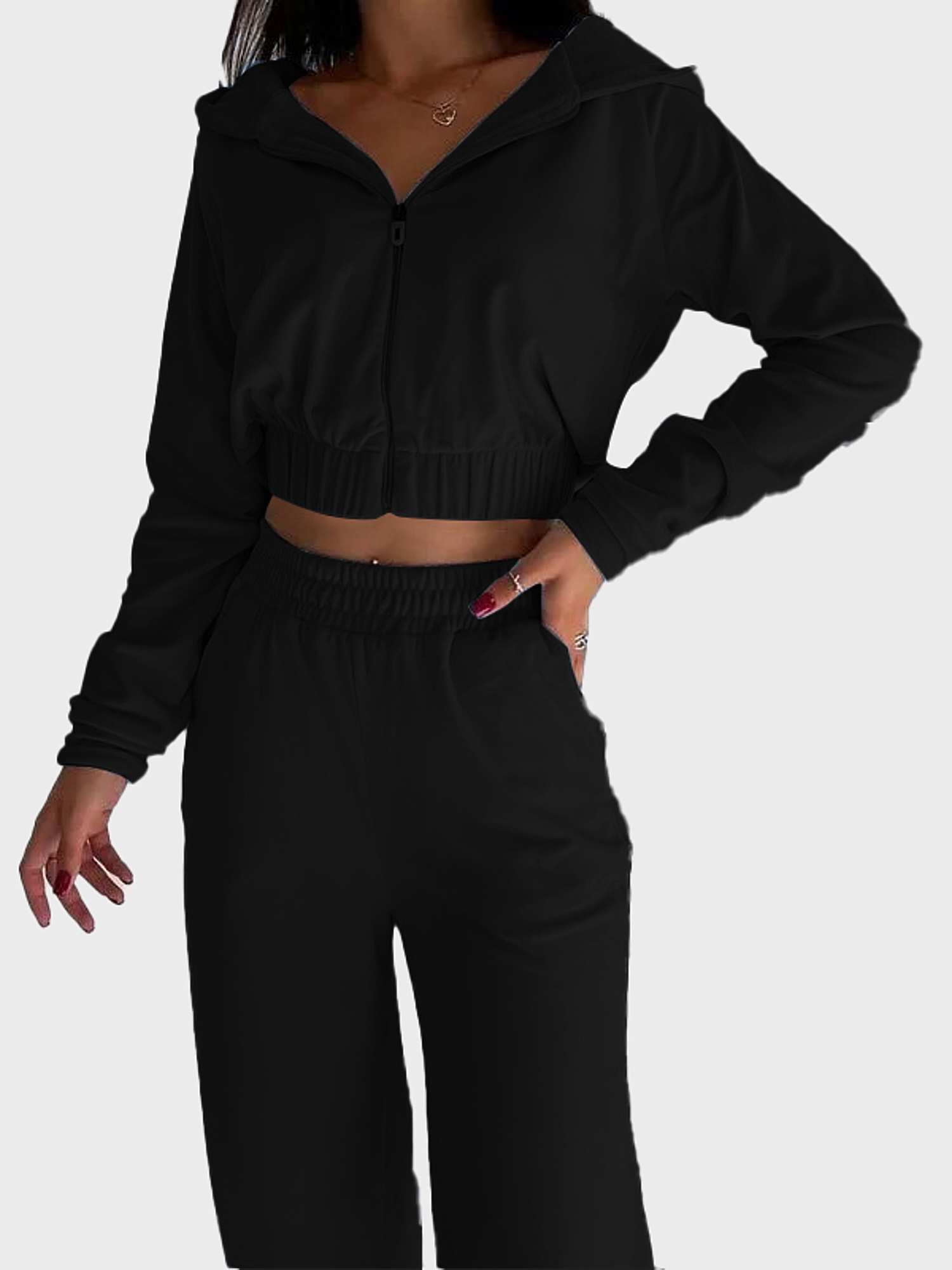 Casual Zip Fly Hoodie 2-Piece Set