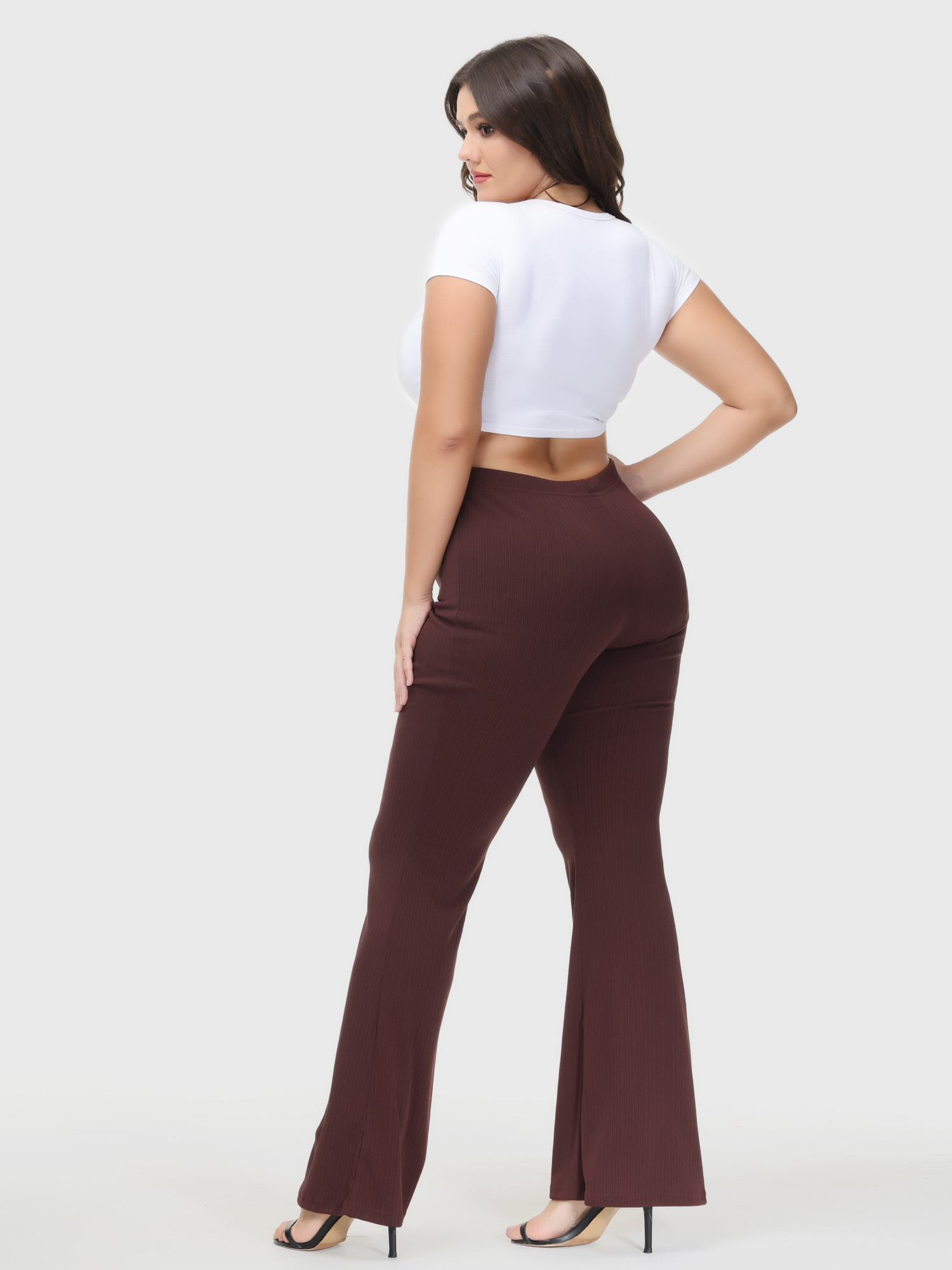 Casual High Waist Drop Flared Ribbed Pants