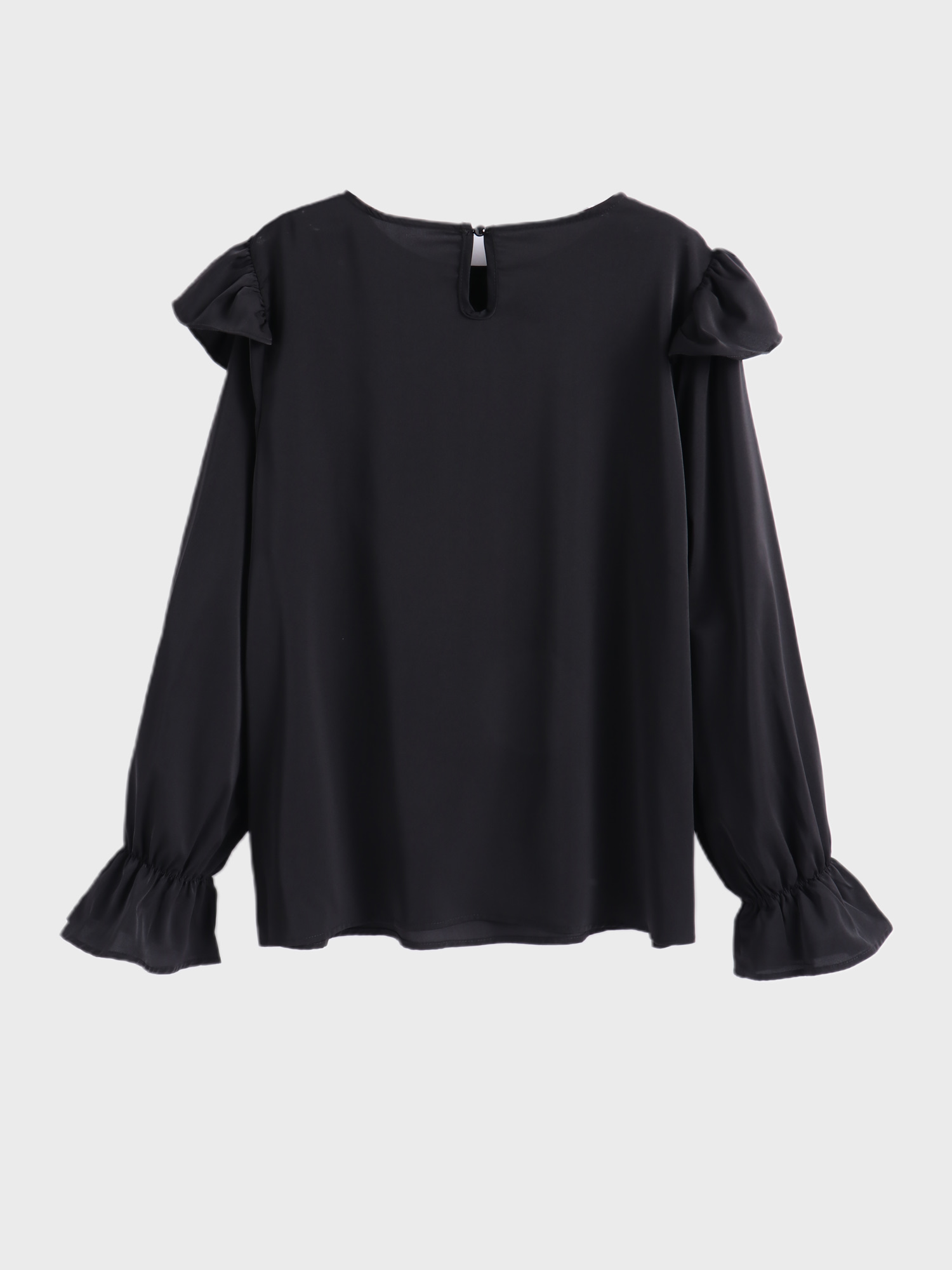 Ruffled Flared Sleeve Round Neck Blouse