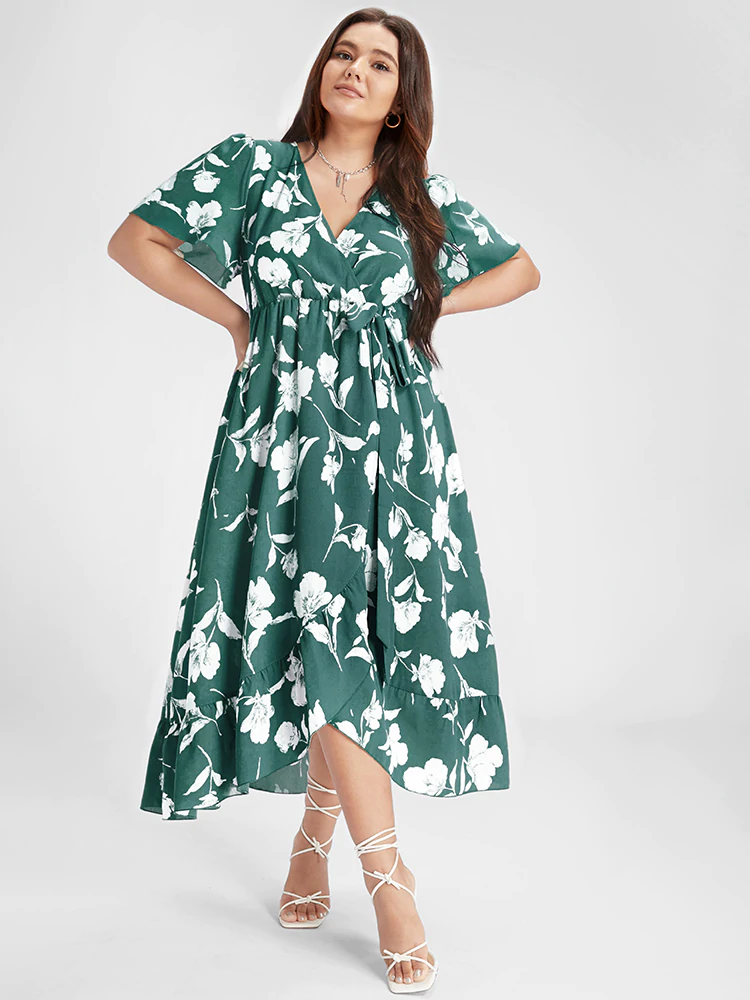 Floral Ruffle Knot Side Wrap Dress(Buy 2 Free Shipping)