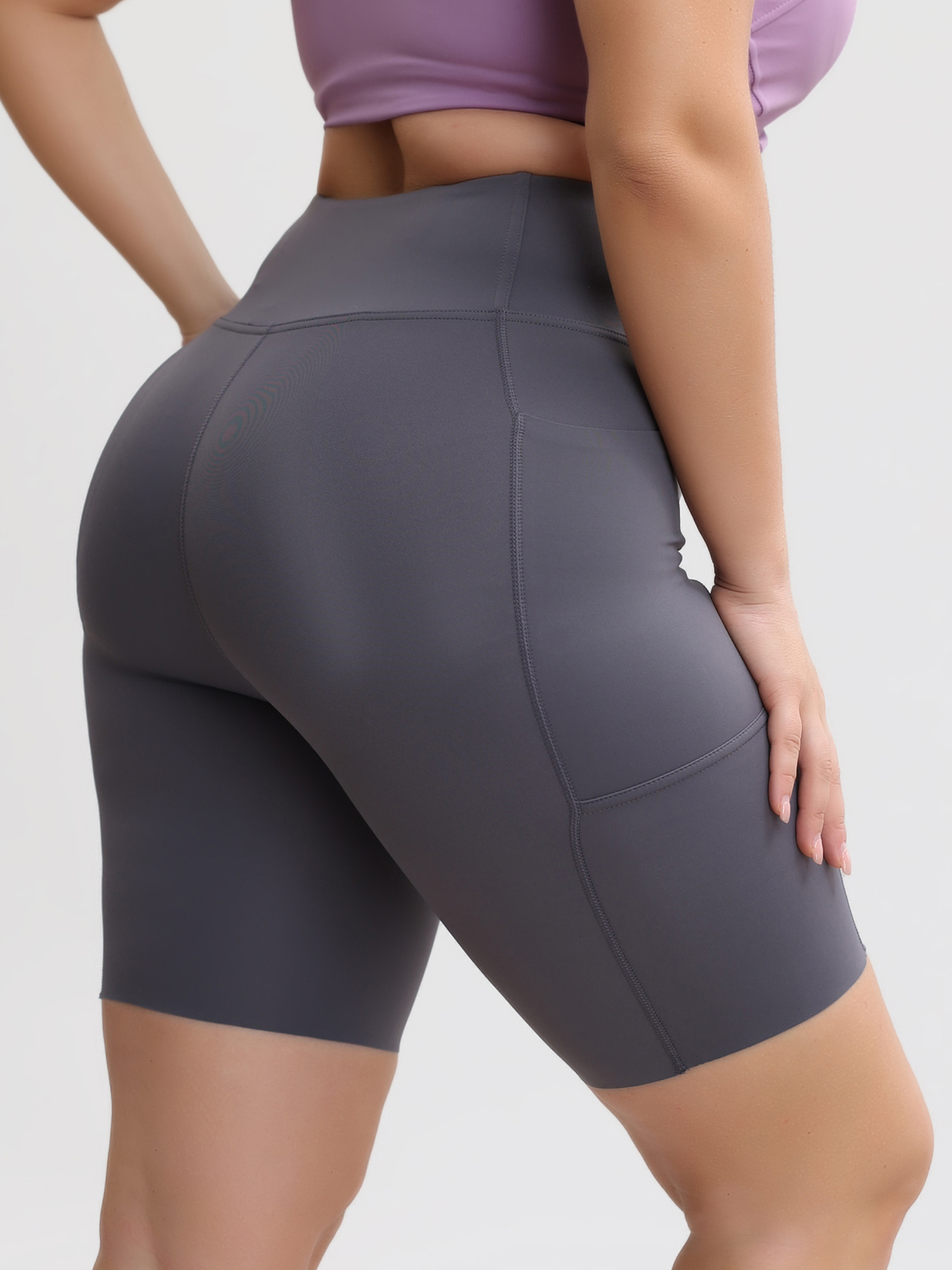 High-Waisted Nude Sports Shorts with Pockets