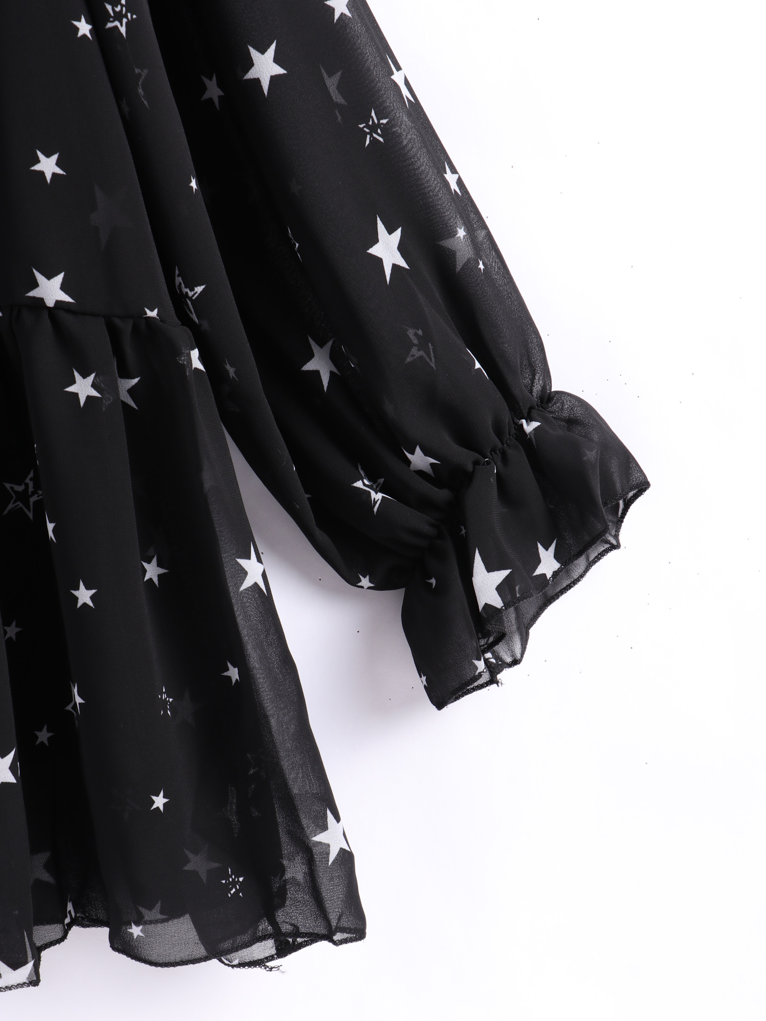 Bow Tie Star Ruffle Mesh Blouse