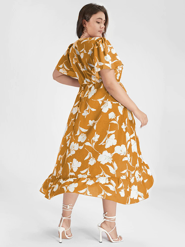 Floral Ruffle Knot Side Wrap Dress(Buy 2 Free Shipping)