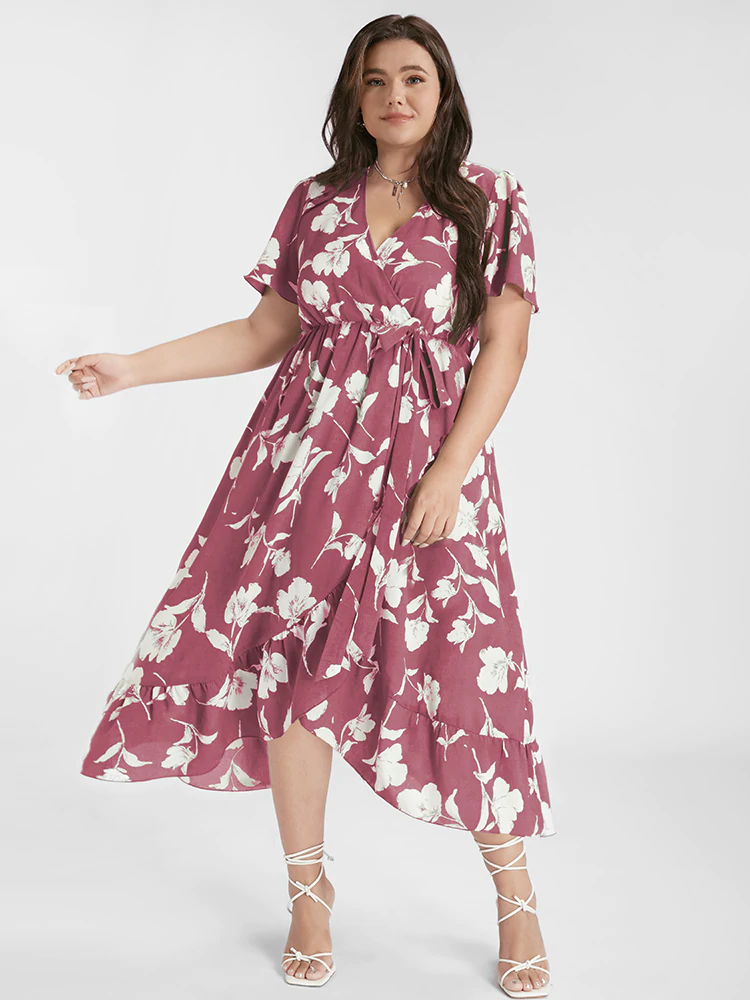 Floral Ruffle Knot Side Wrap Dress(Buy 2 Free Shipping)