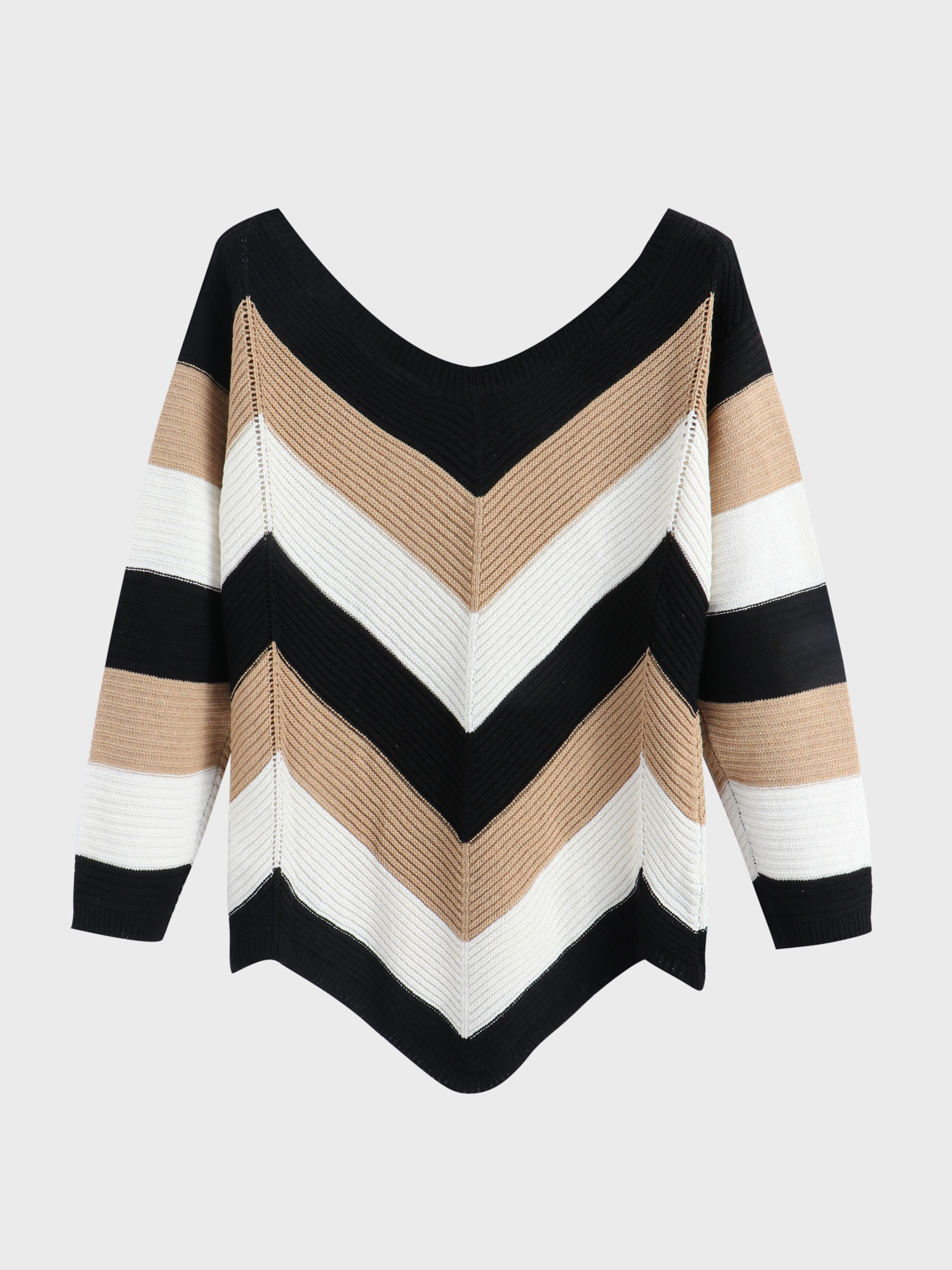 Roundneck Loose Colorblock Knit Sweater