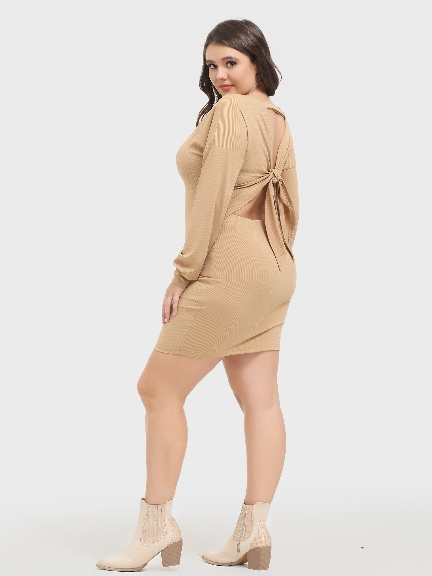 Bow Back Lantern Sleeve Mini Dress