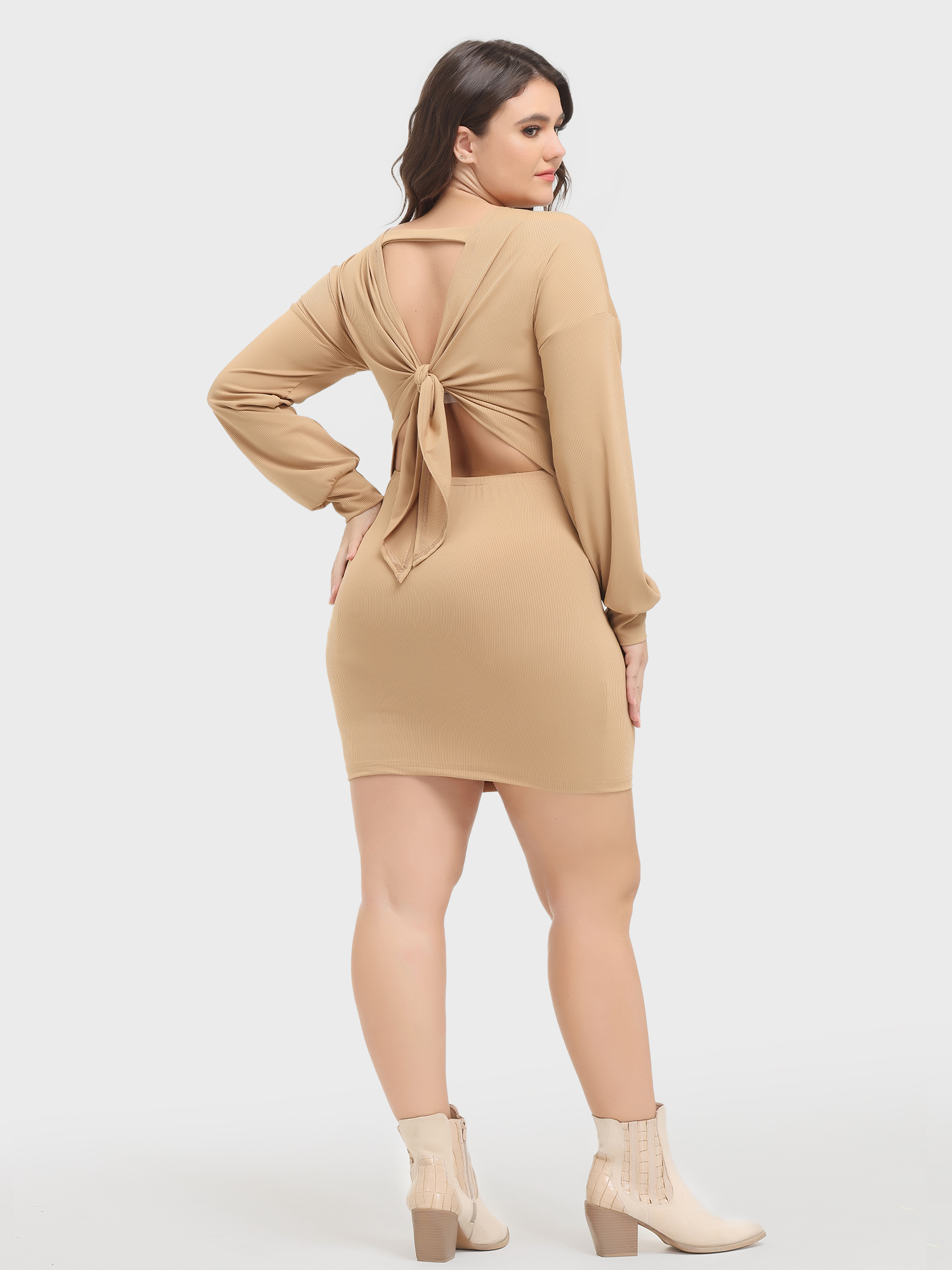 Bow Back Lantern Sleeve Mini Dress