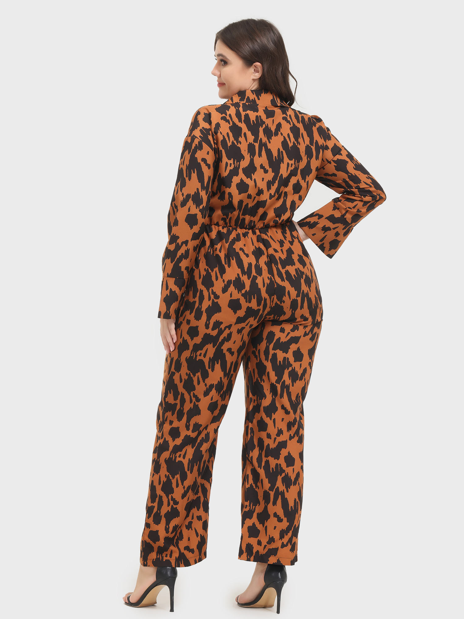 Fashion Leopard Print Long Sleeve Jumpsuit