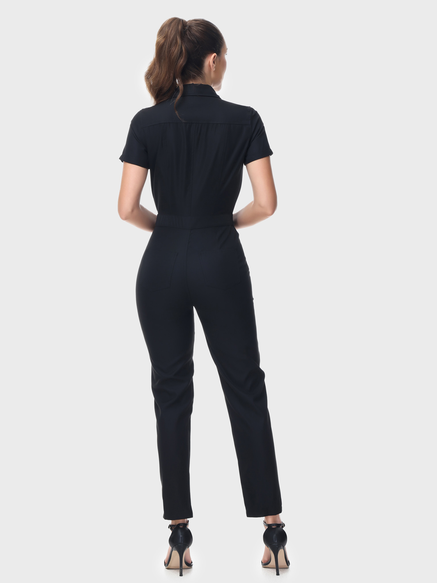 Groovy Short-Sleeve Zip-Up Jumpsuit