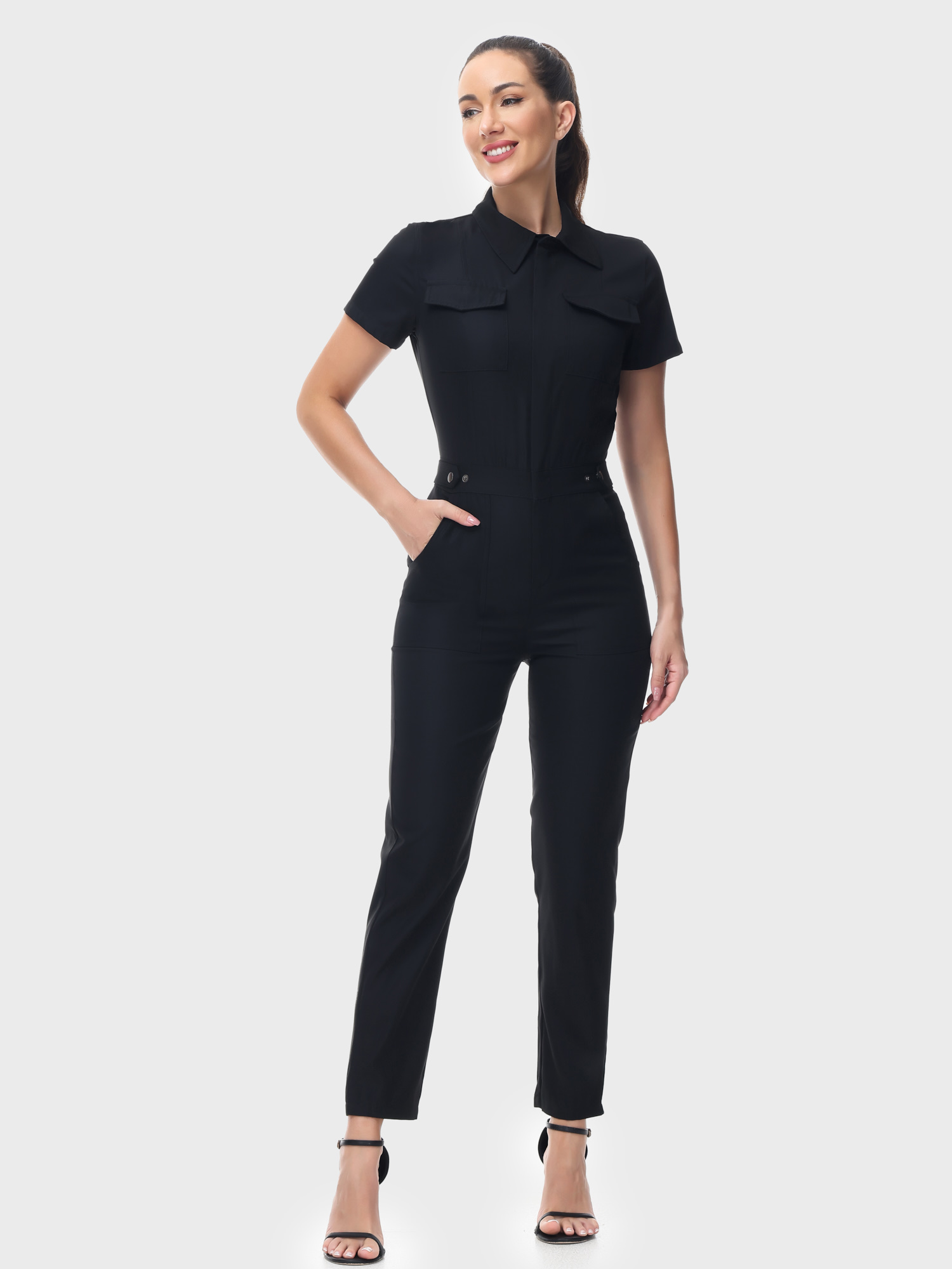 Groovy Short-Sleeve Zip-Up Jumpsuit