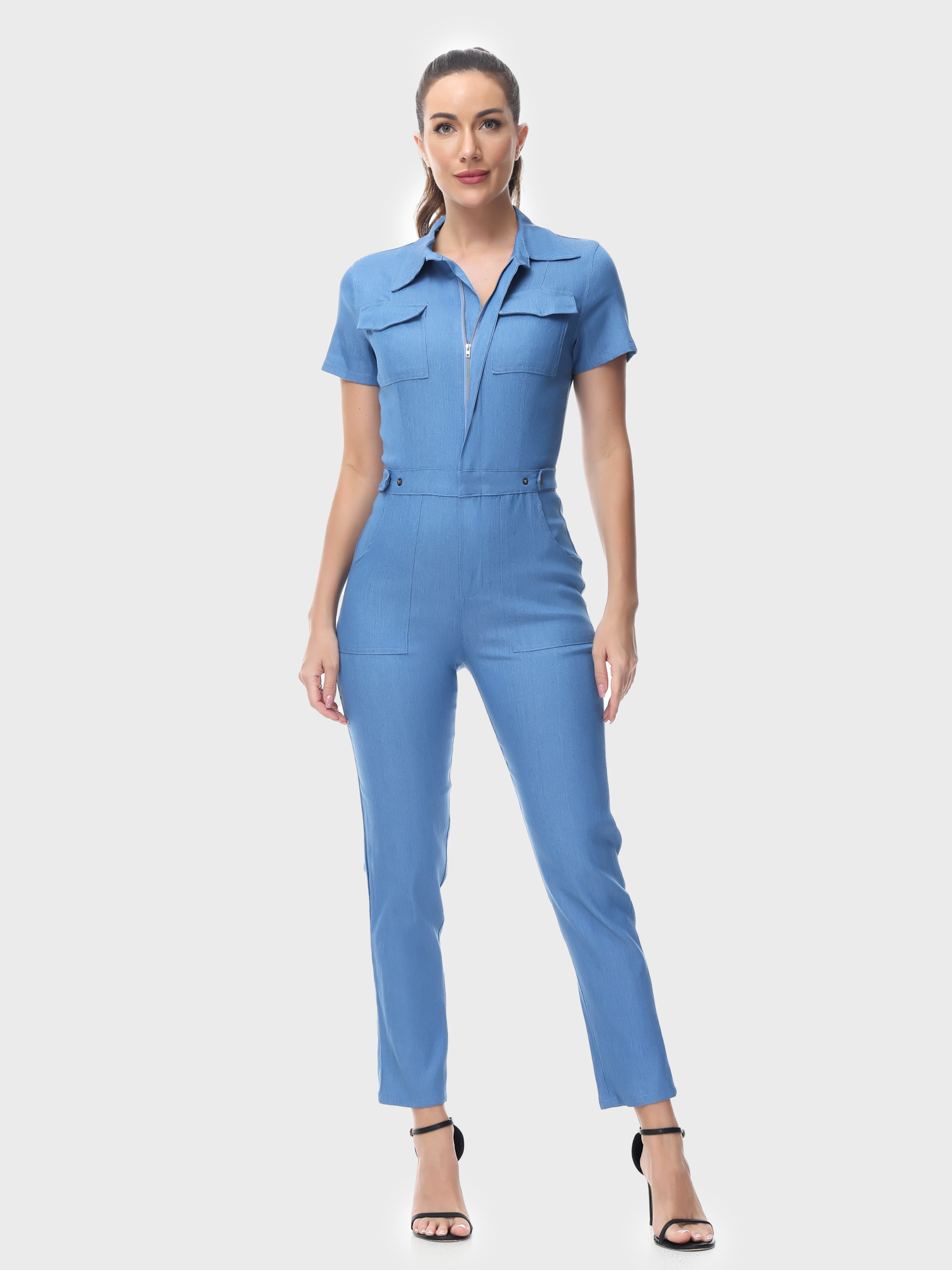 Groovy Short-Sleeve Zip-Up Jumpsuit