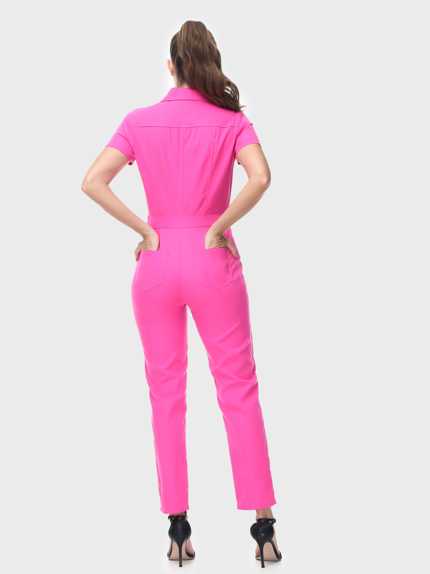 Groovy Short-Sleeve Zip-Up Jumpsuit