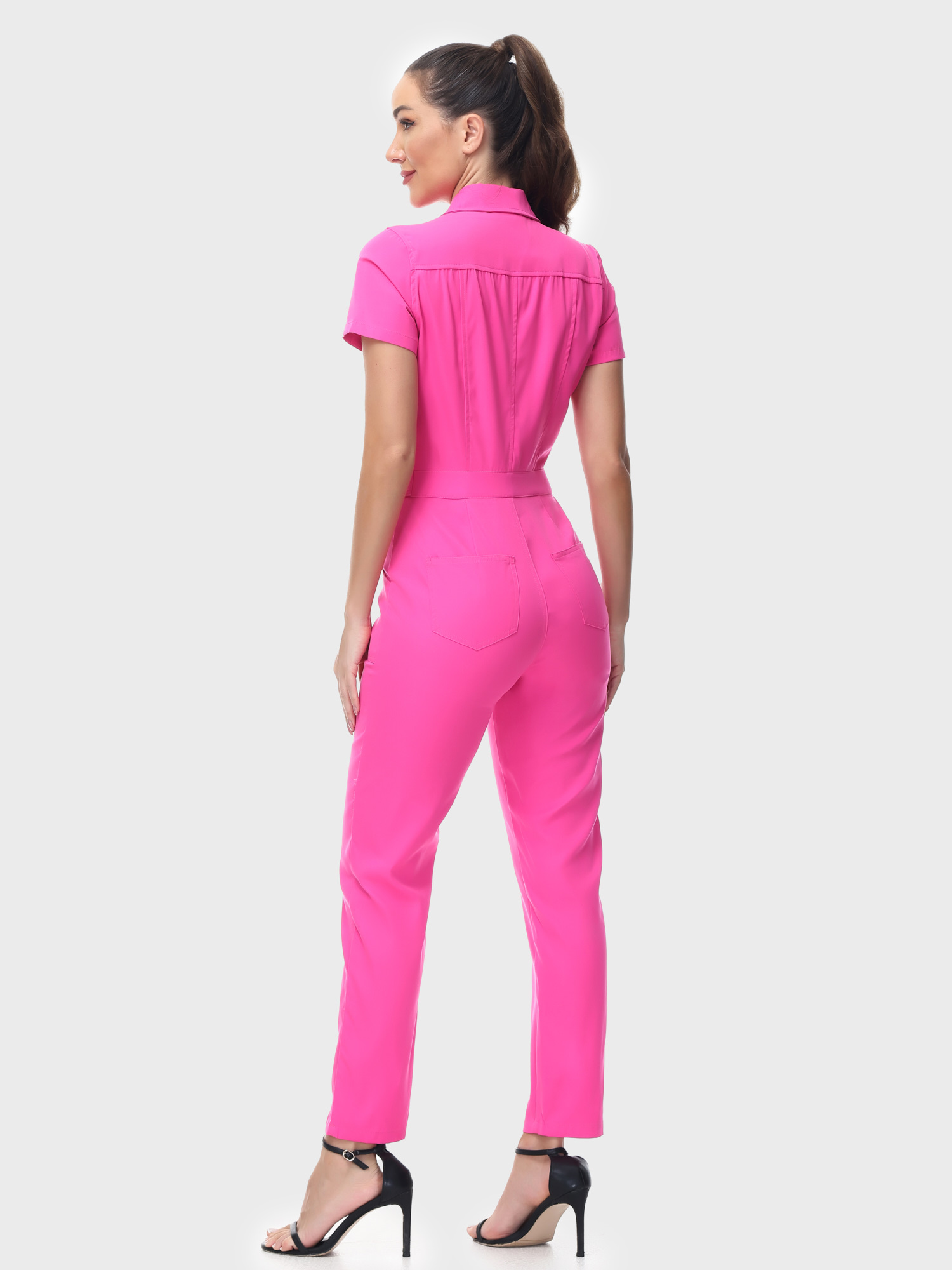 Groovy Short-Sleeve Zip-Up Jumpsuit