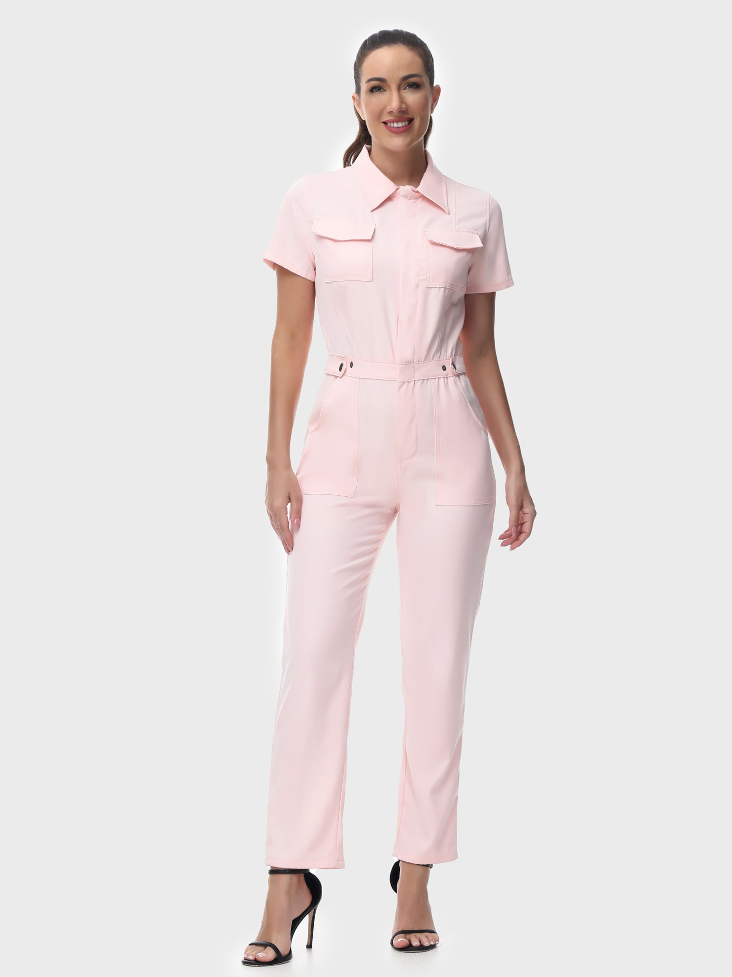 Groovy Short-Sleeve Zip-Up Jumpsuit
