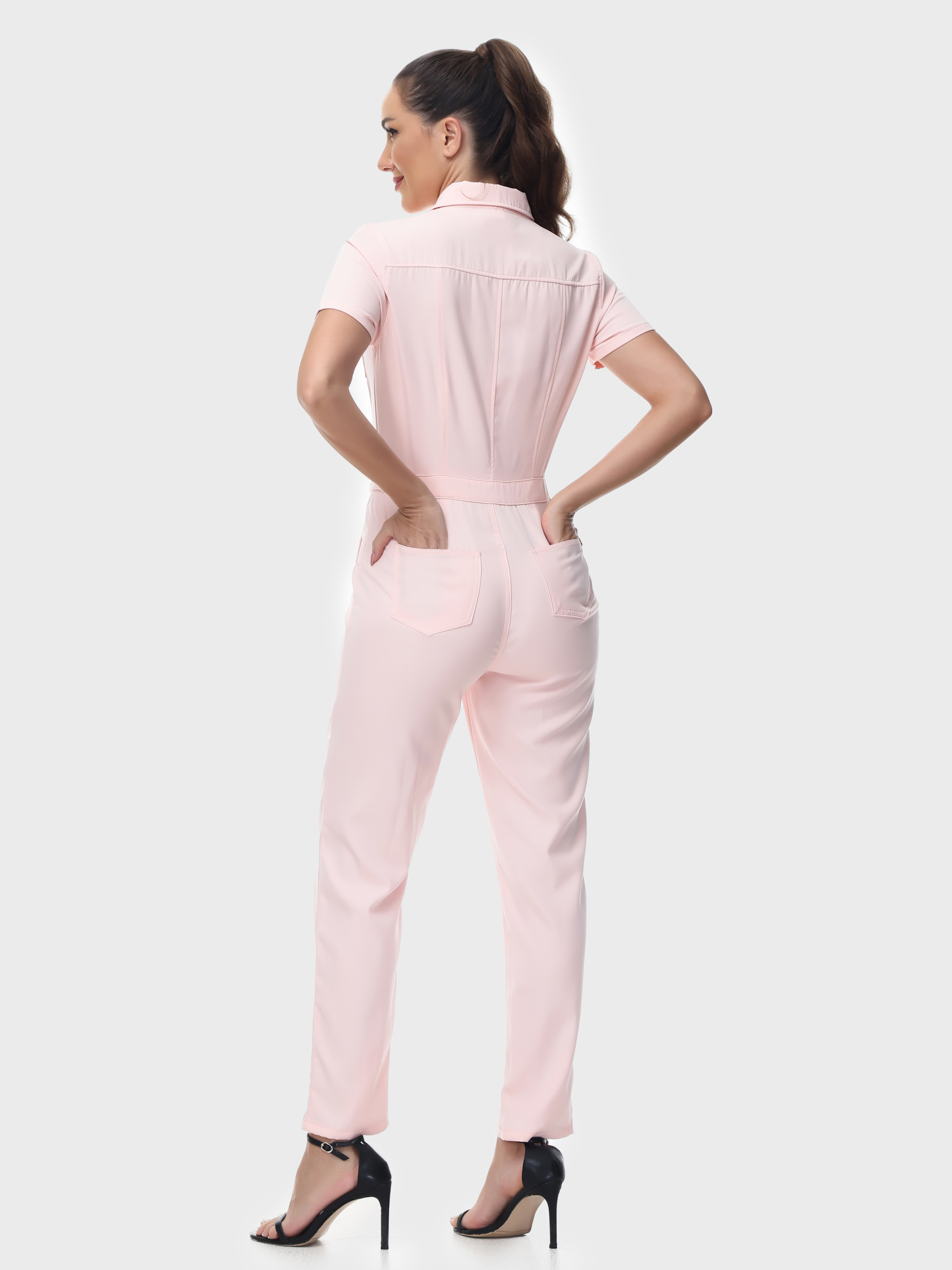 Groovy Short-Sleeve Zip-Up Jumpsuit