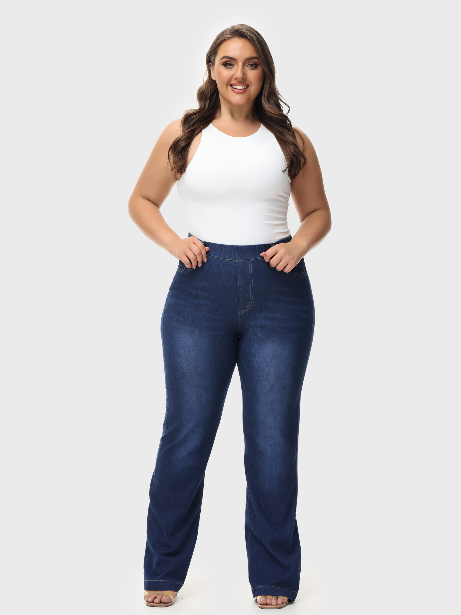 Versatile Elastic Waistband Jeans