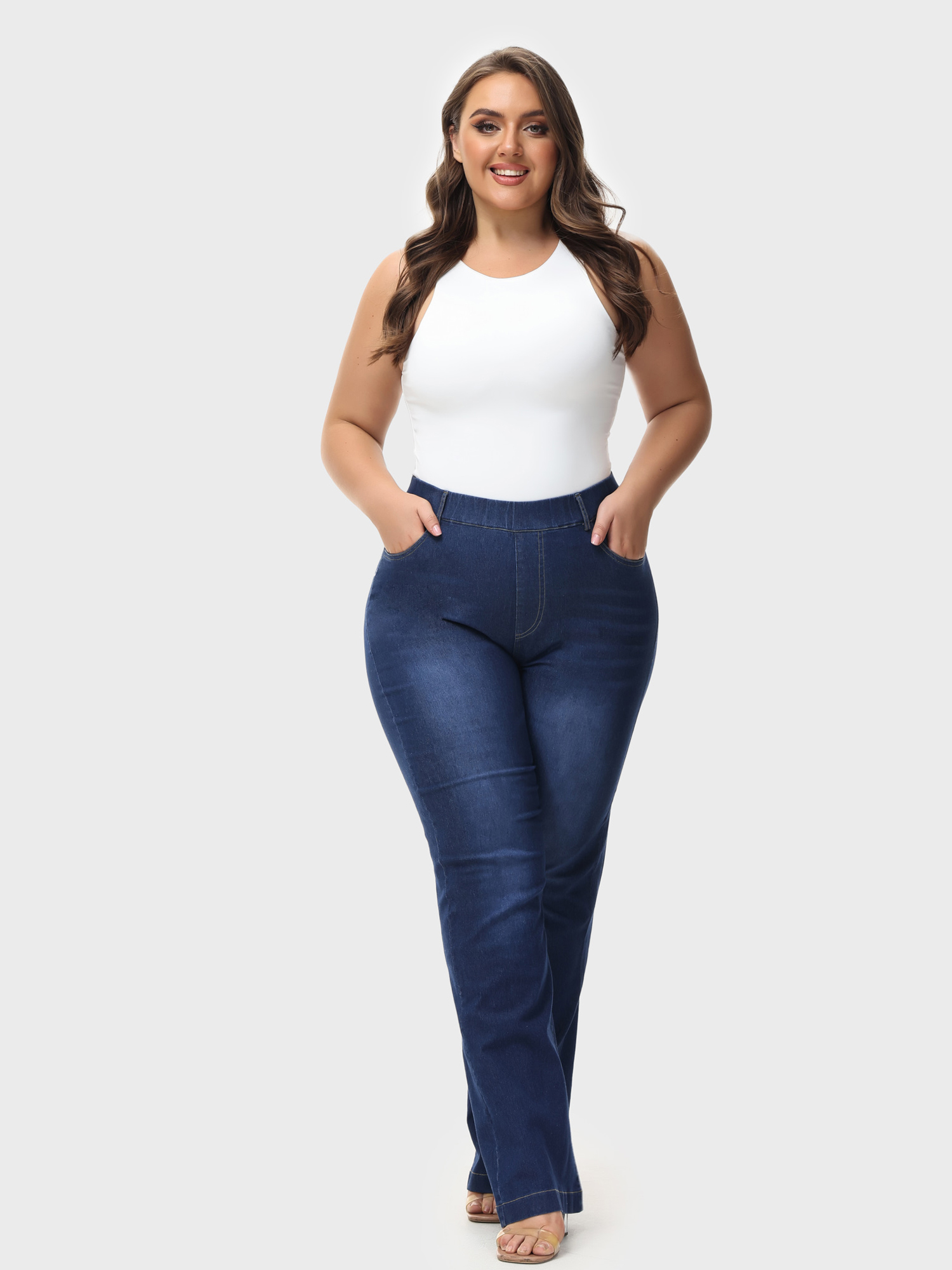 Versatile Elastic Waistband Jeans