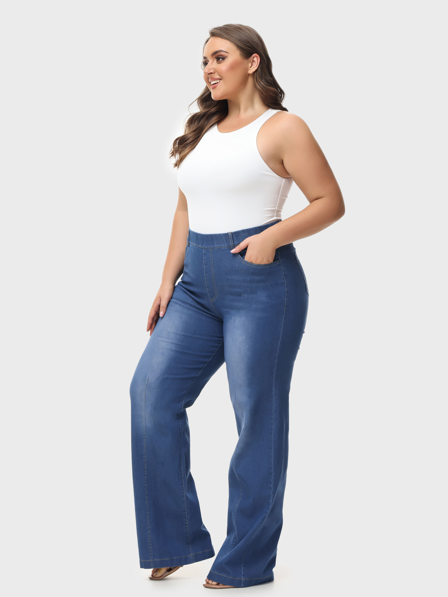Versatile Elastic Waistband Jeans