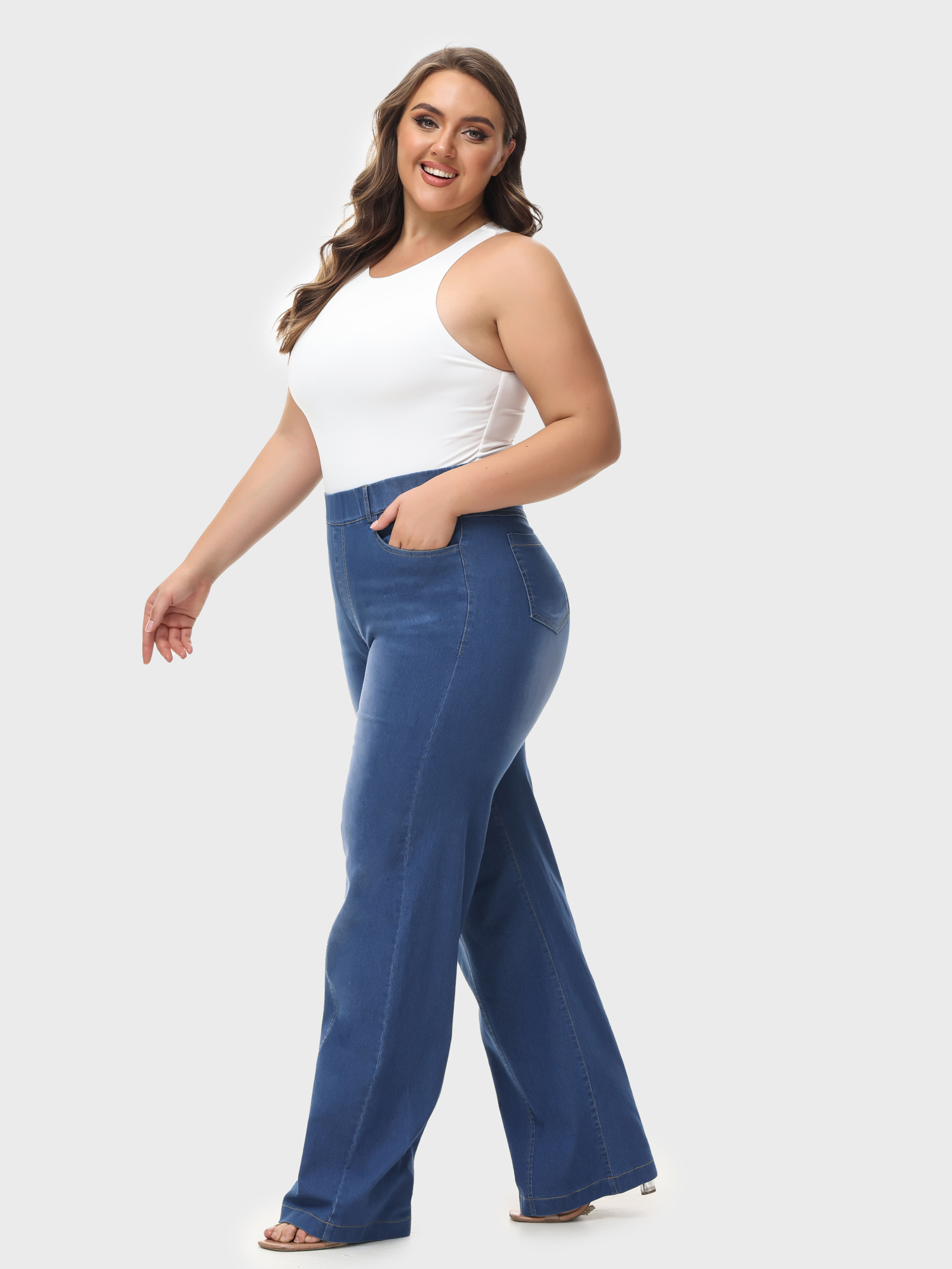 Versatile Elastic Waistband Jeans