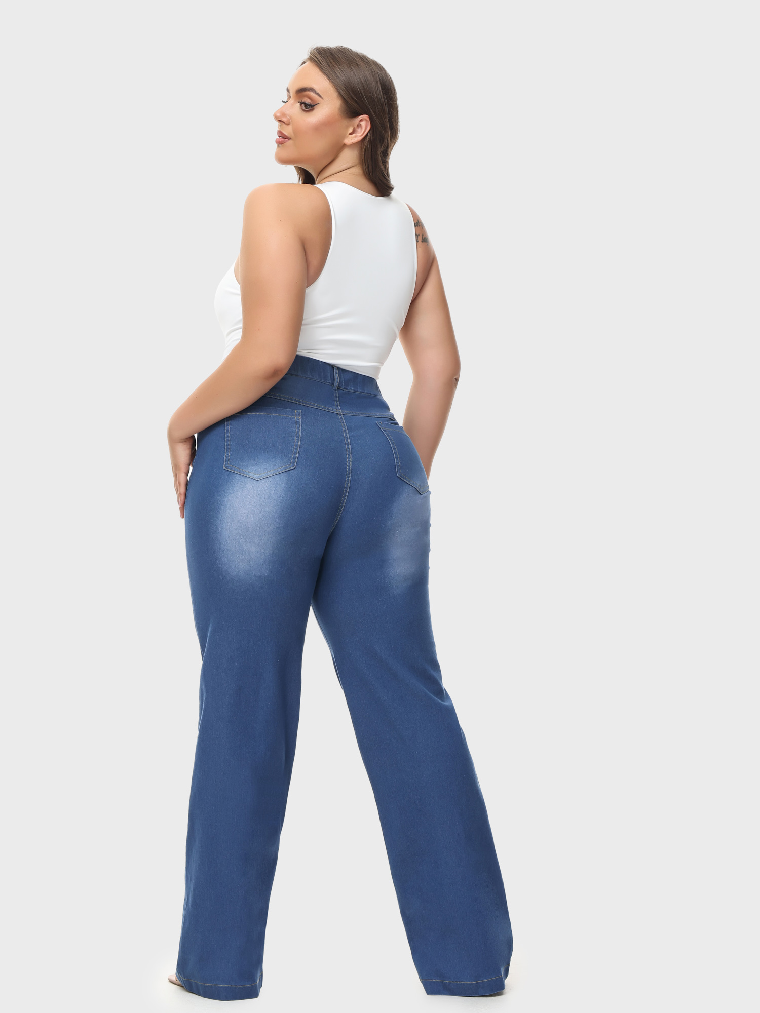 Versatile Elastic Waistband Jeans