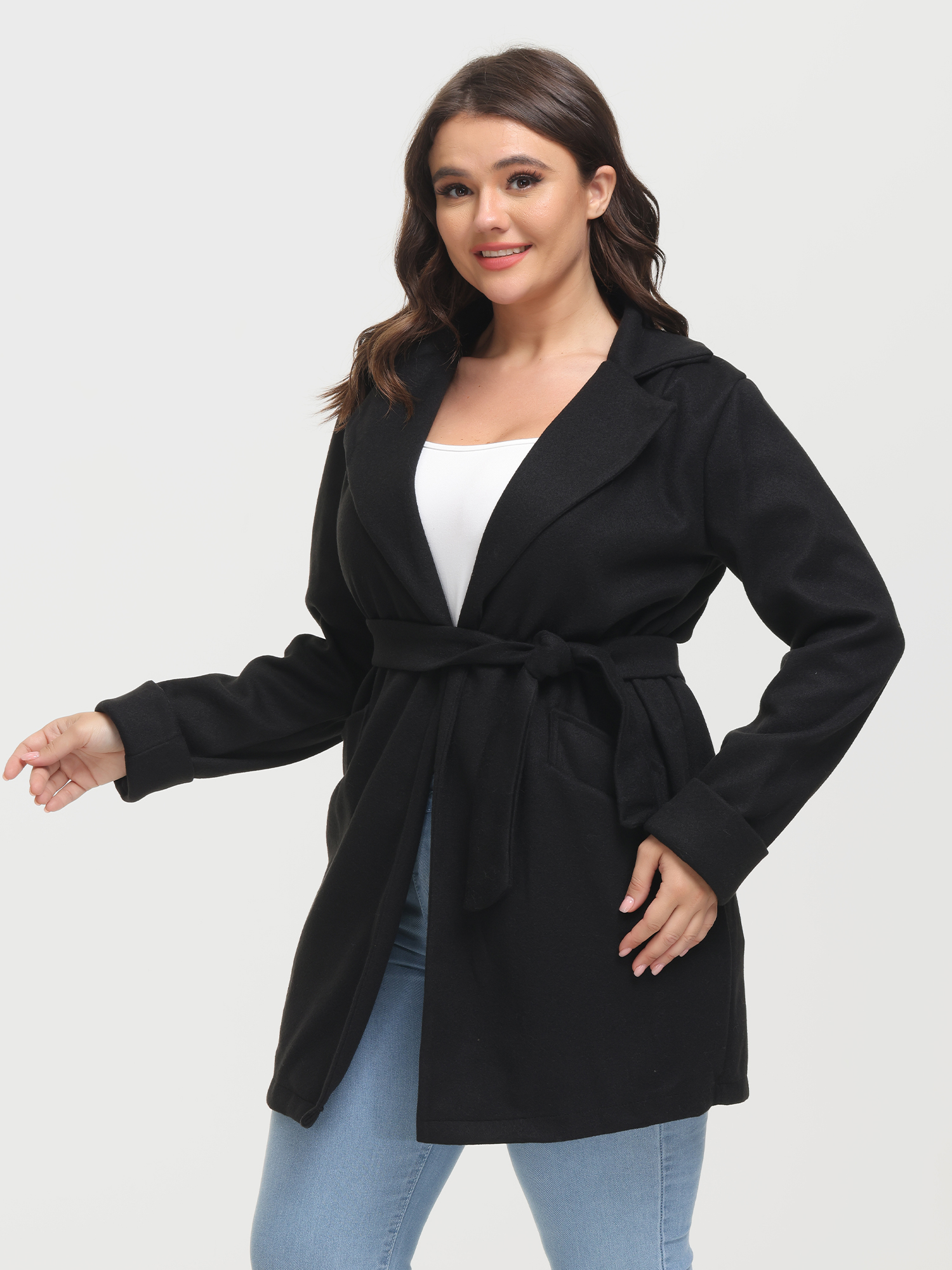 Slim Lapel Waistband Tweed Jacket with Pockets