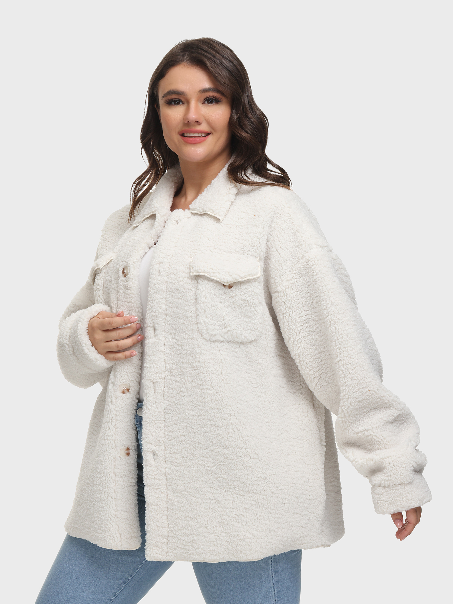 Button Down Teddy Plush Jacket